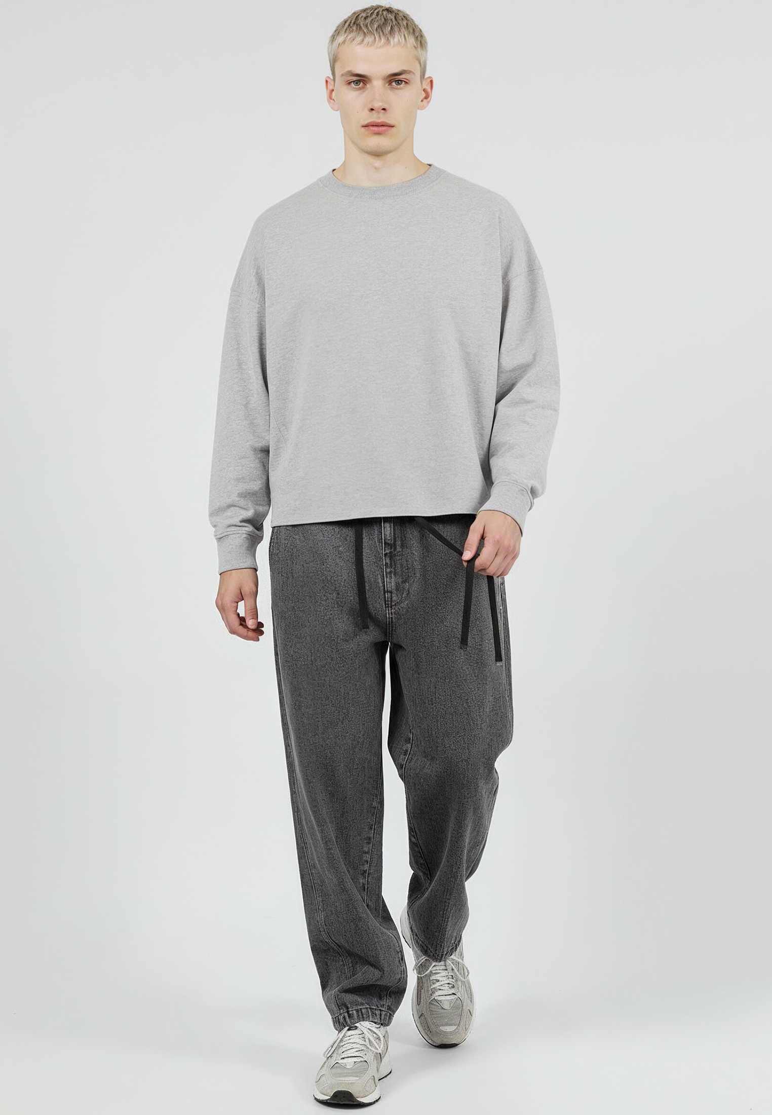 CROP BOX SWEAT GREY MARL