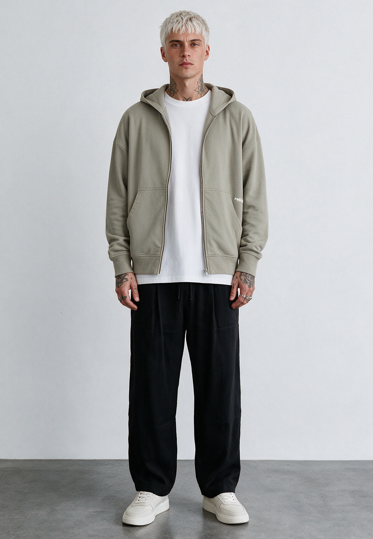 RELIGION UK ZIP UP HOODIE KHAKI