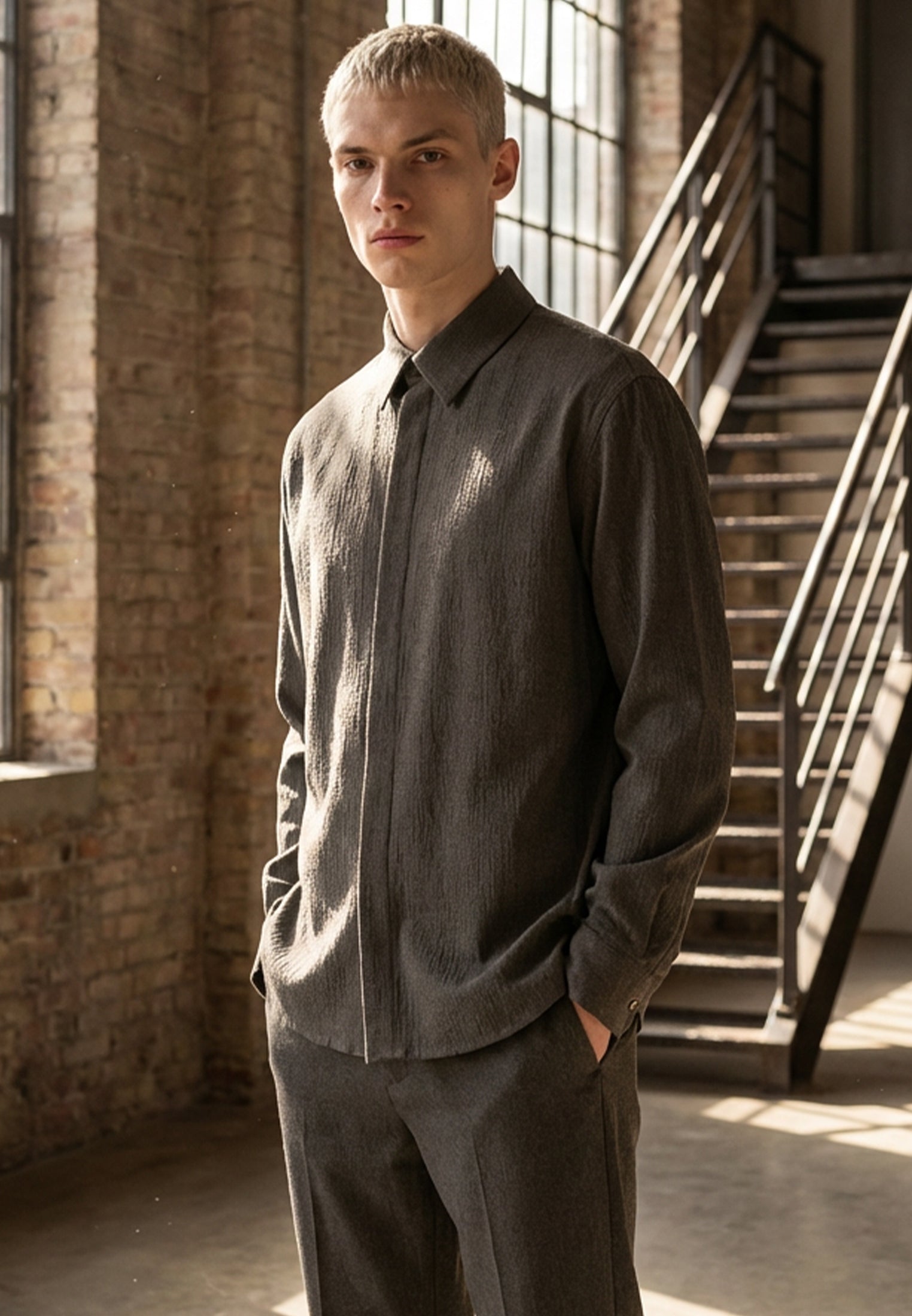 CRINKLE LONGSLEEVE SHIRT SLATE