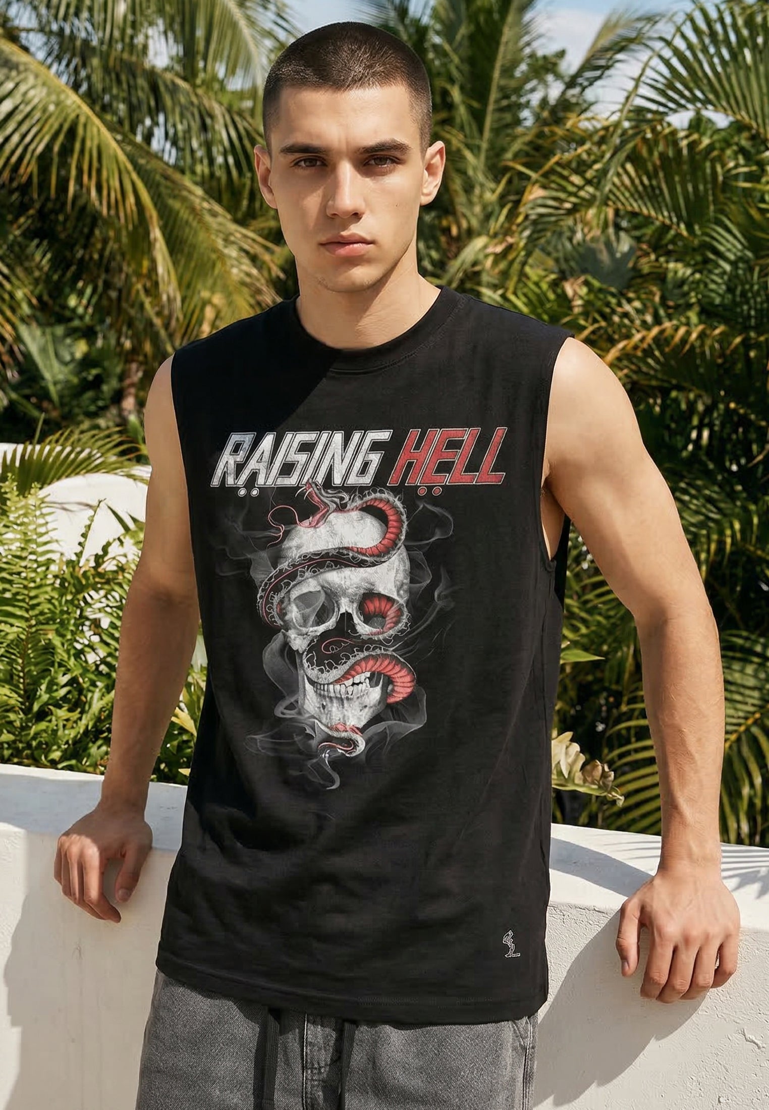 RAISING HELL SLEEVELESS T-SHIRT JET BLACK