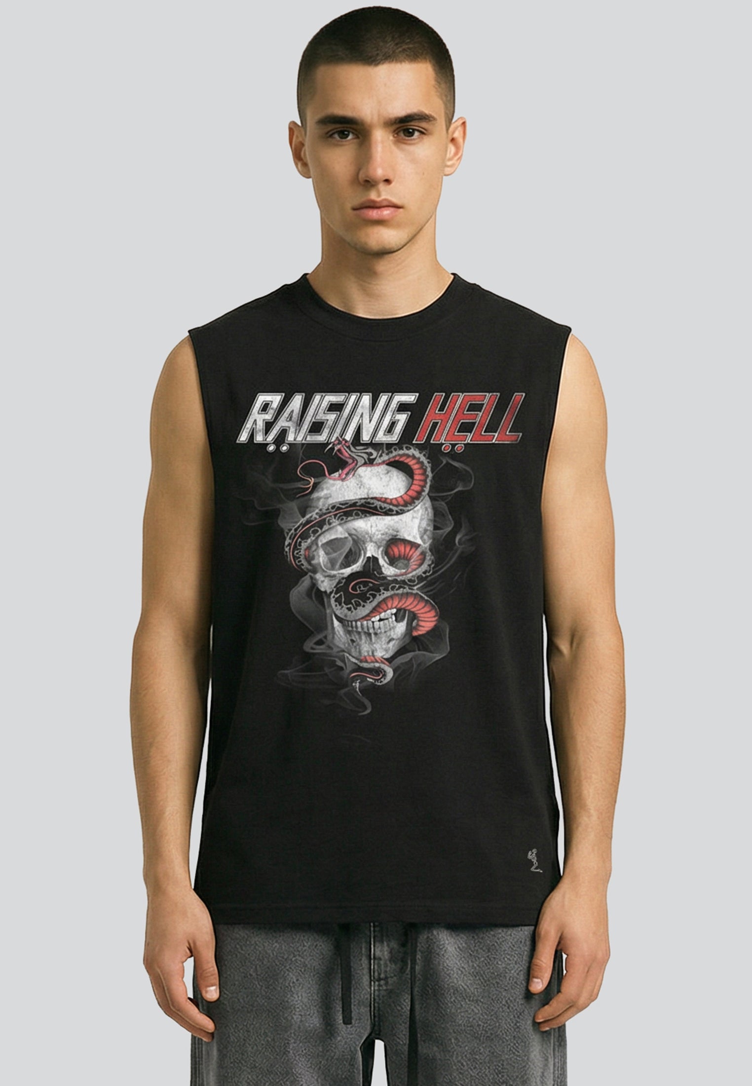 RAISING HELL SLEEVELESS T-SHIRT JET BLACK