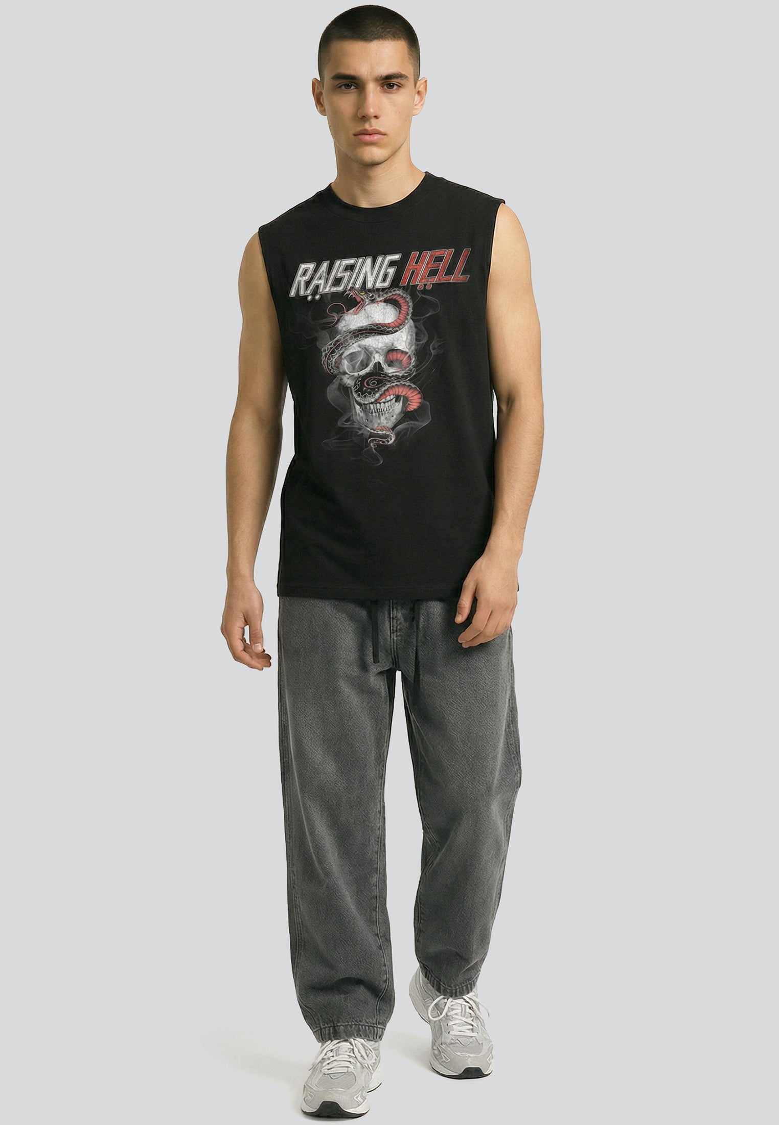 RAISING HELL SLEEVELESS T-SHIRT JET BLACK