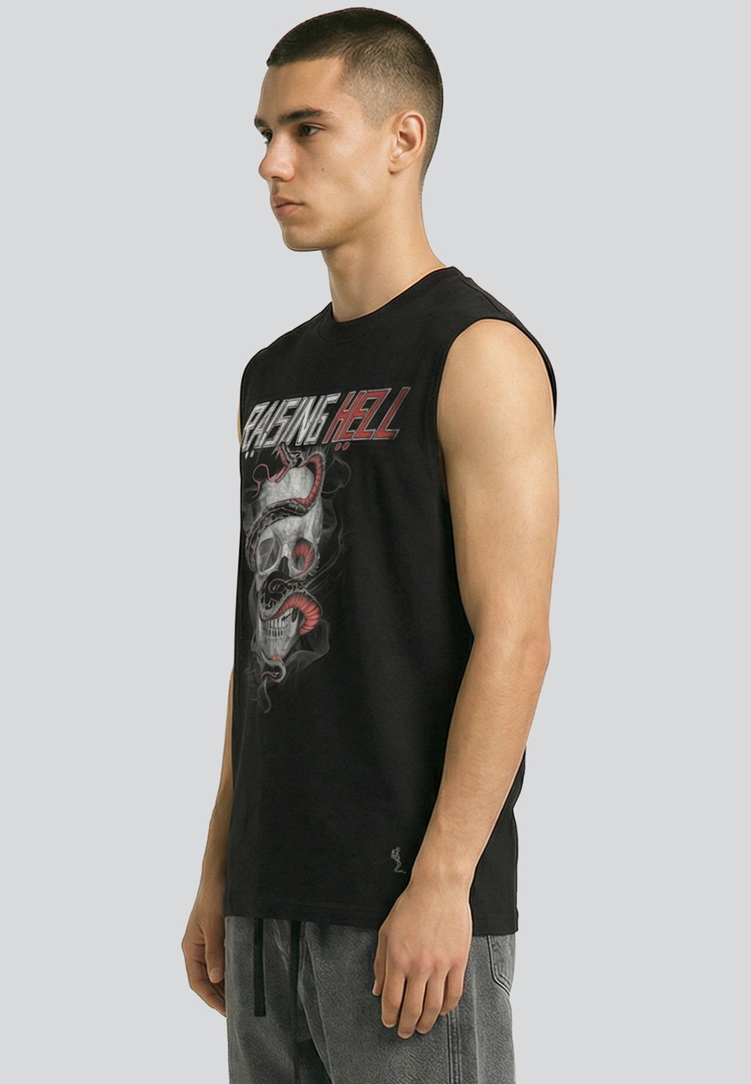 RAISING HELL SLEEVELESS T-SHIRT JET BLACK