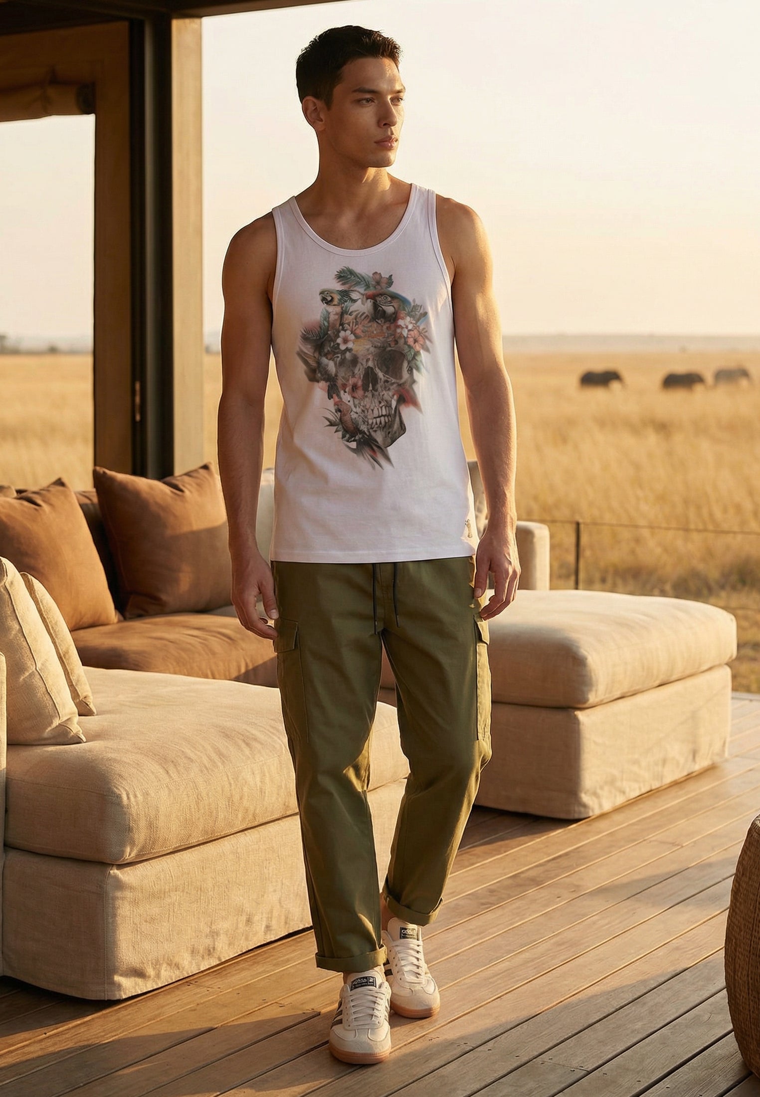 SKULL PARROT VEST OFF WHITE