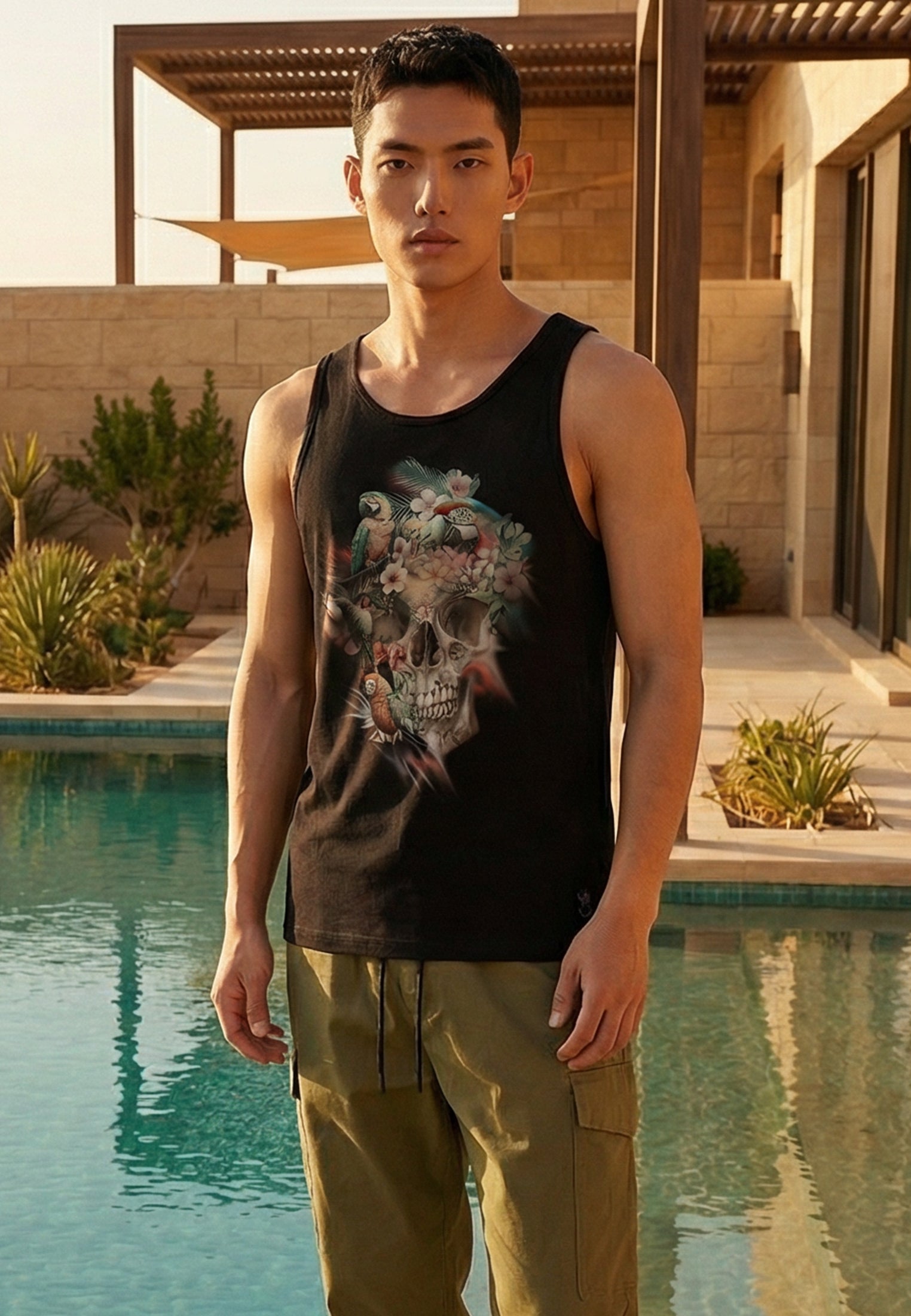 SKULL PARROT VEST BLACK