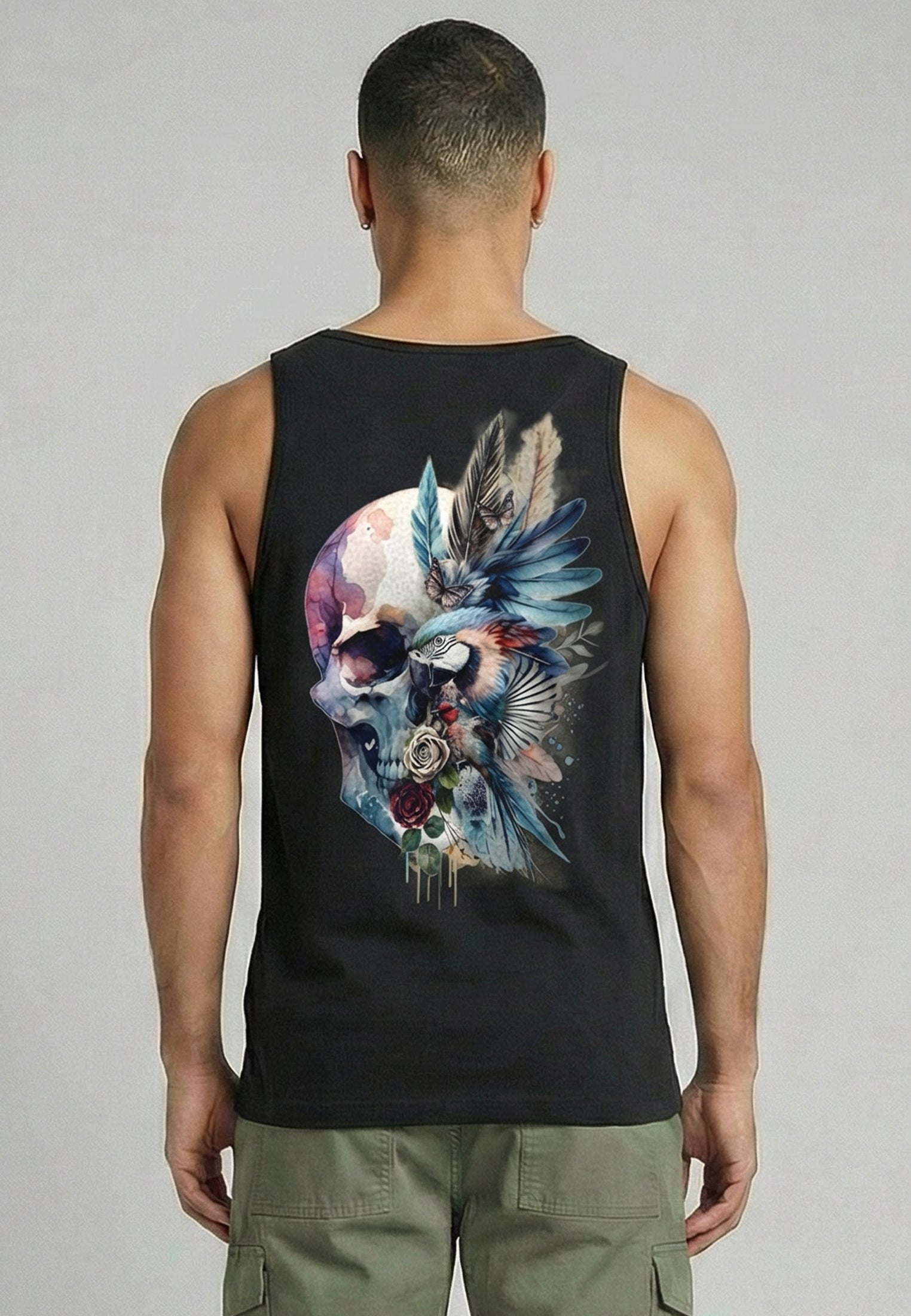 WATER COLOUR SKULL VEST BLACK