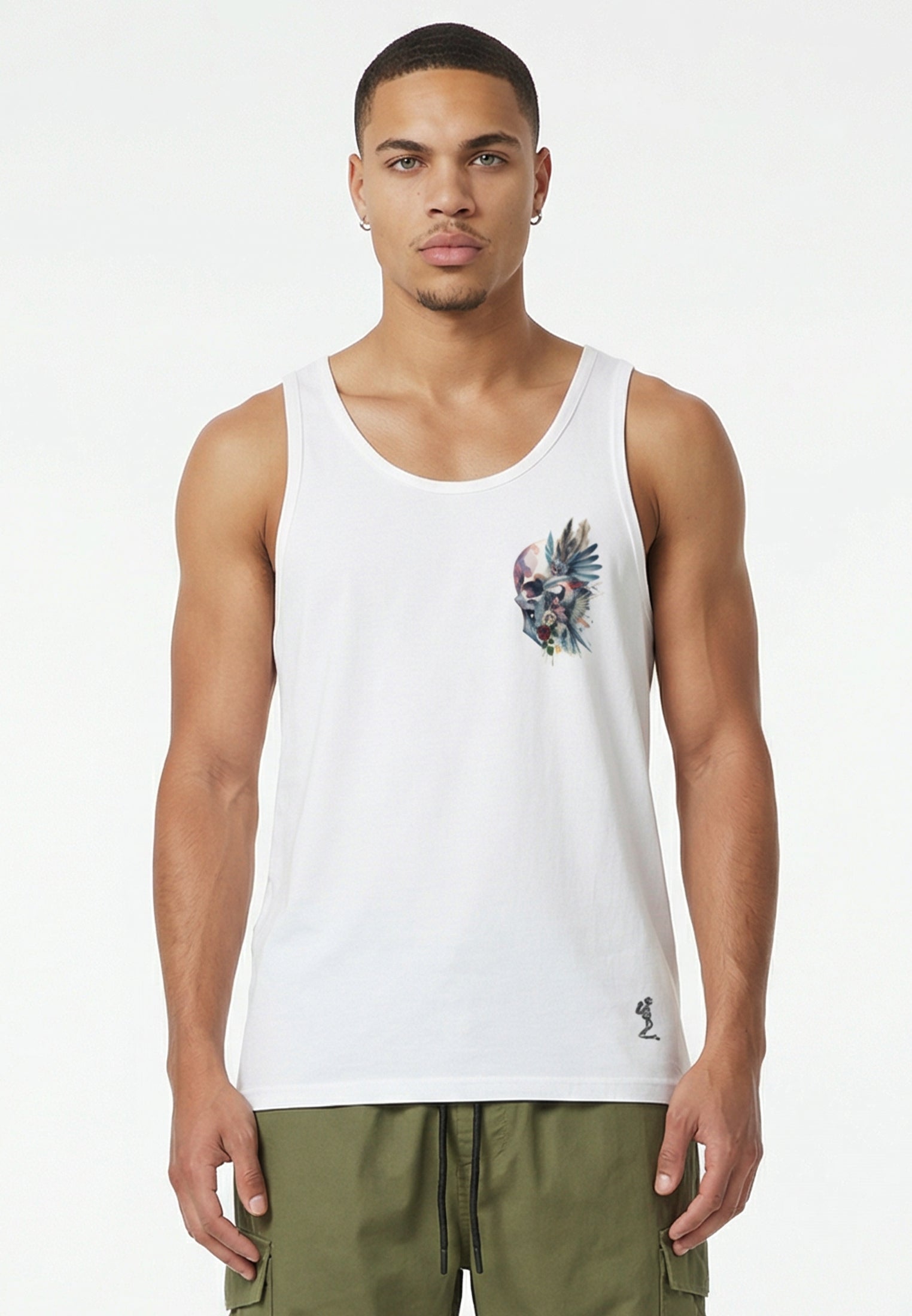 WATER COLOUR SKULL VEST WHITE