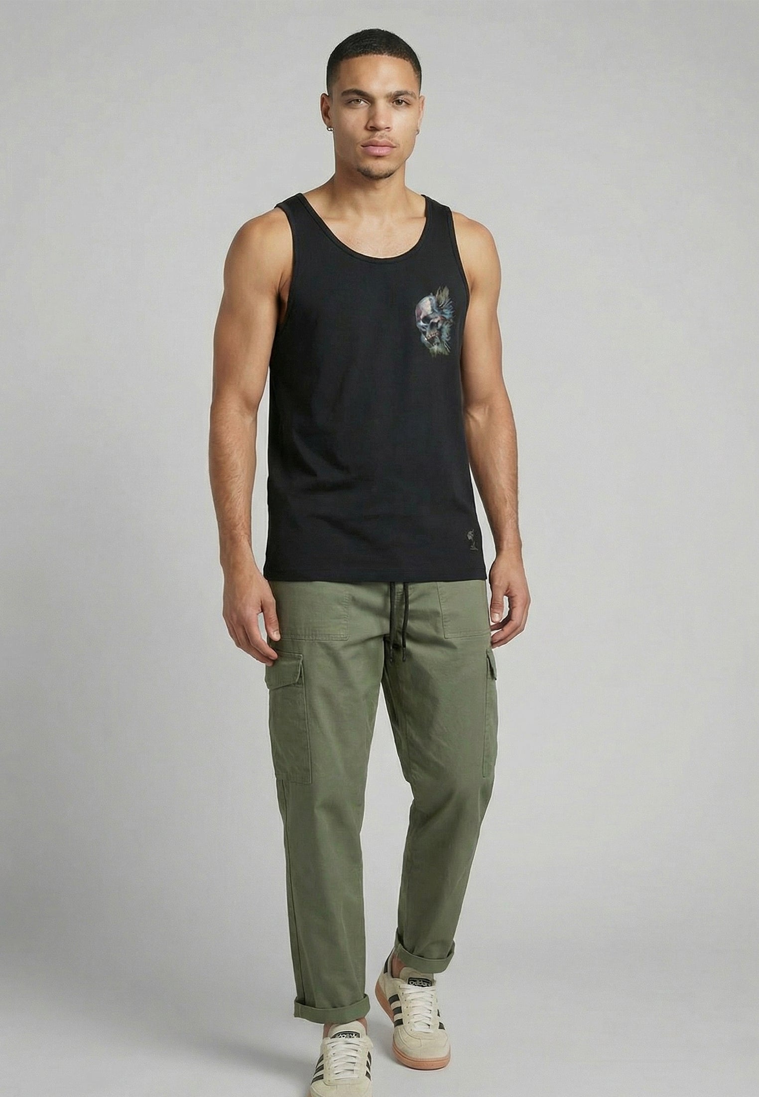 WATER COLOUR SKULL VEST BLACK