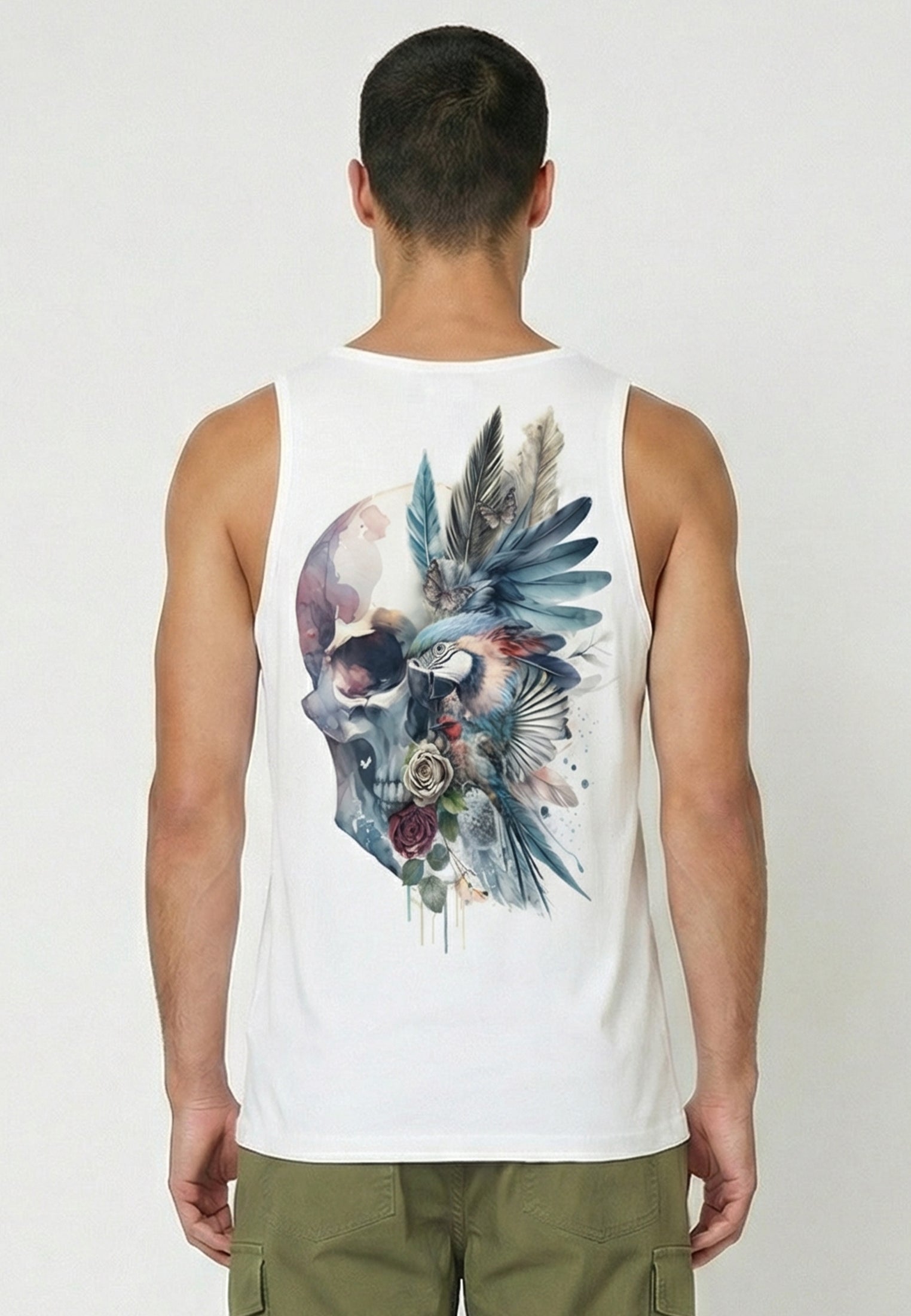 WATER COLOUR SKULL VEST WHITE