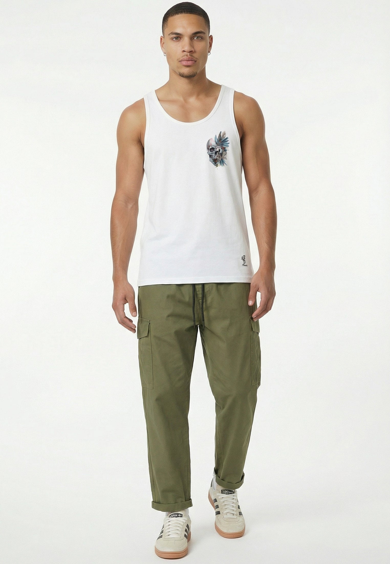 WATER COLOUR SKULL VEST WHITE