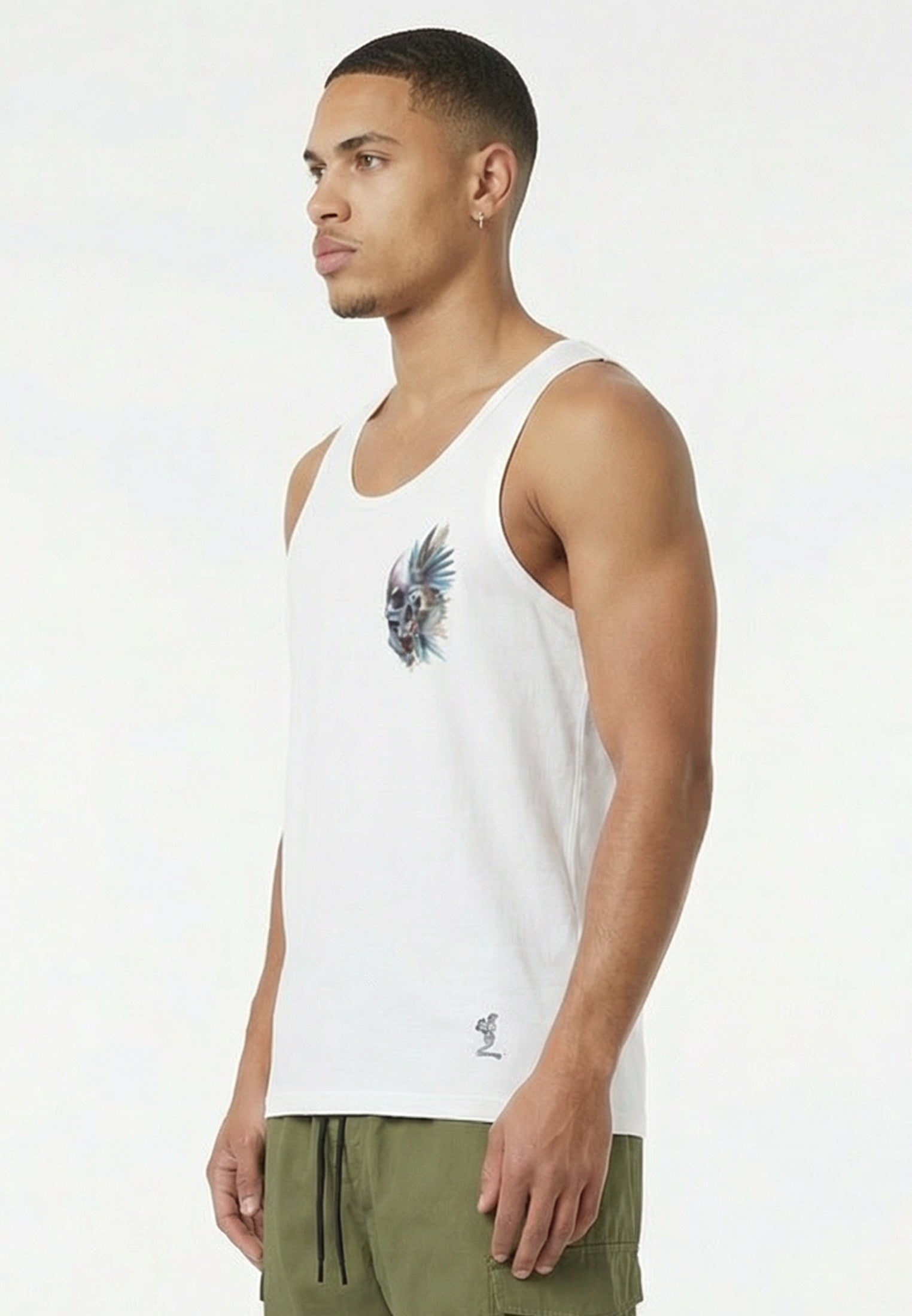 WATER COLOUR SKULL VEST WHITE