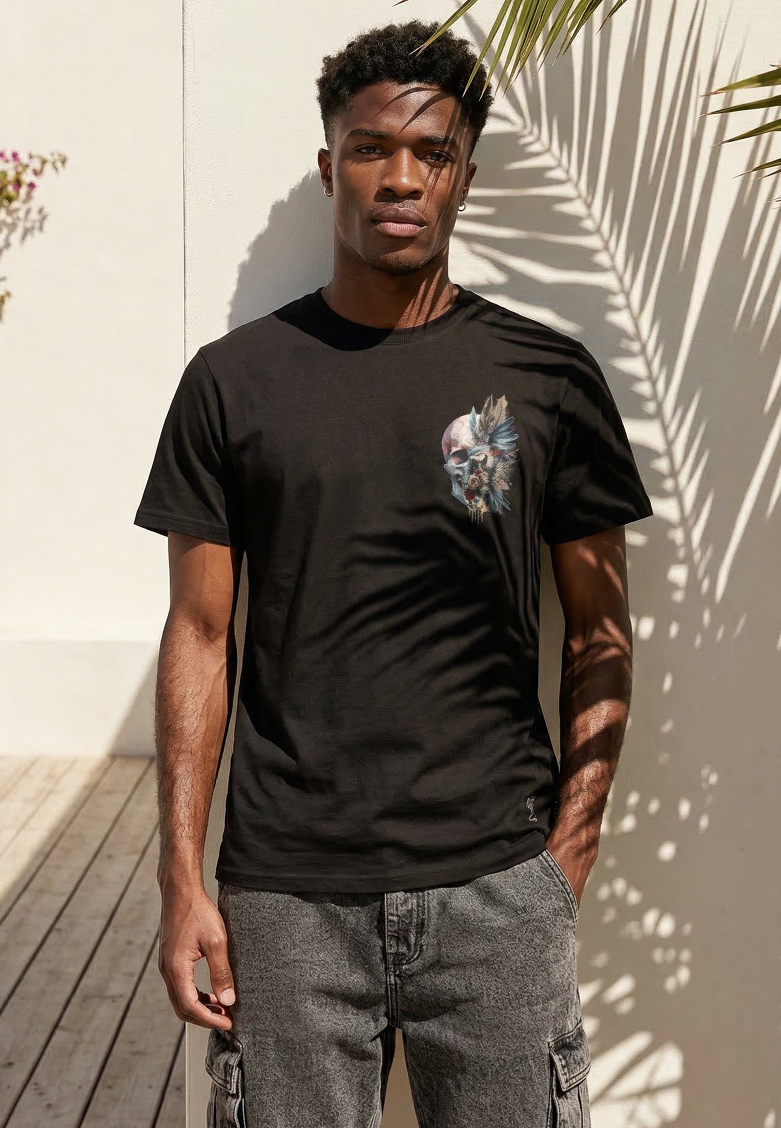 WATER COLOUR SKULL T-SHIRT BLACK