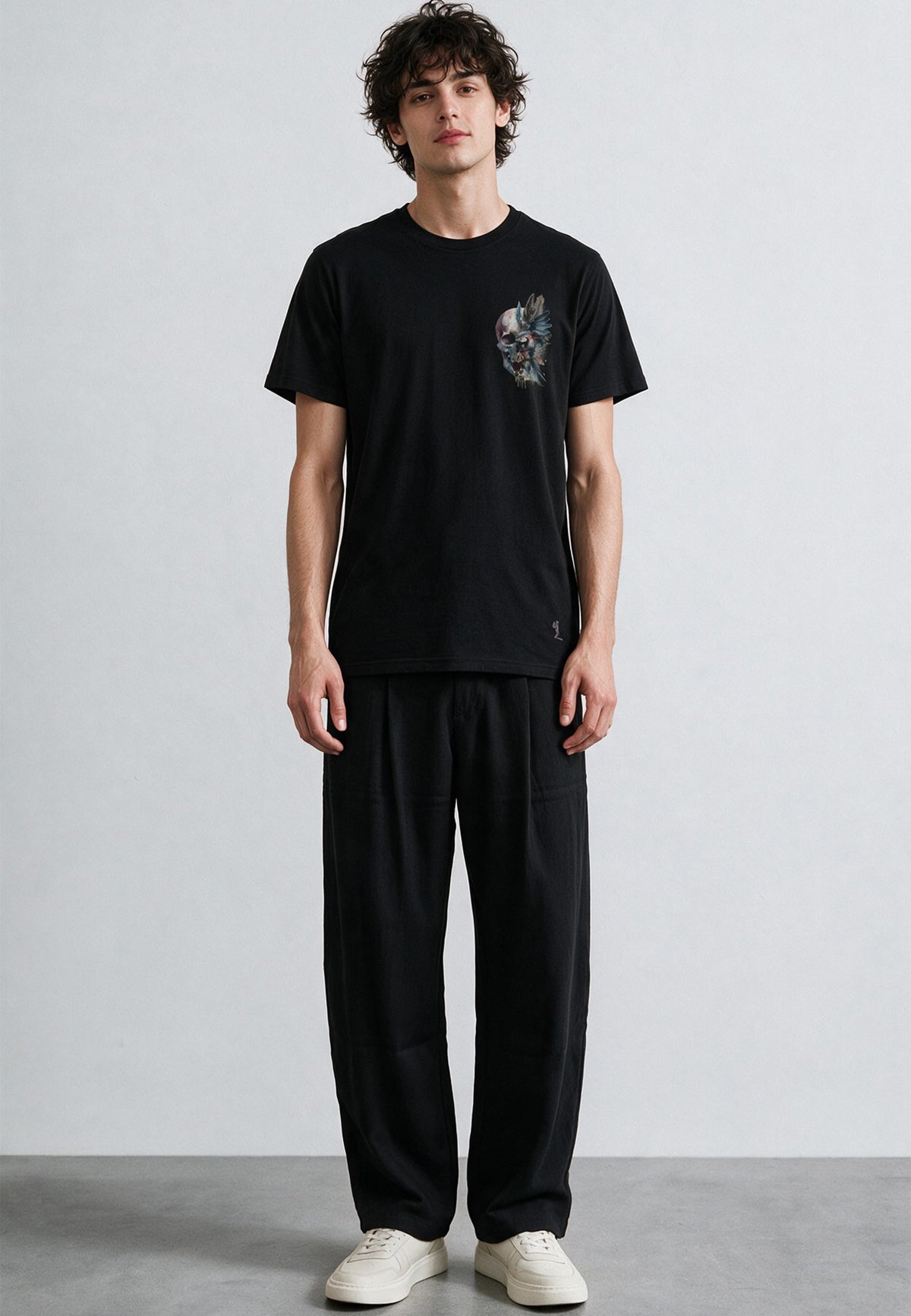 WATER COLOUR SKULL T-SHIRT BLACK