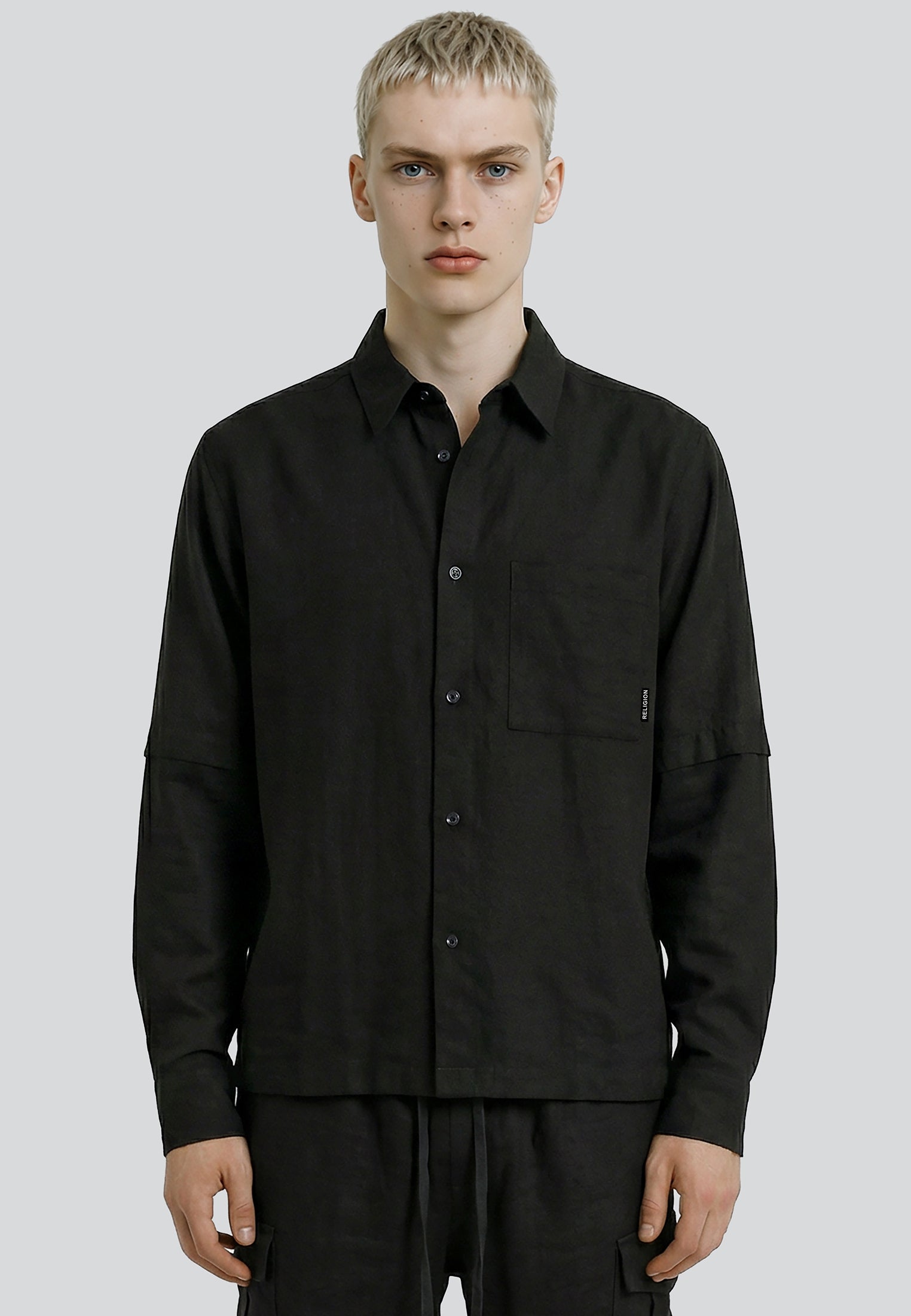 DOUBLE SLEEVE LINEN SHIRT BLACK