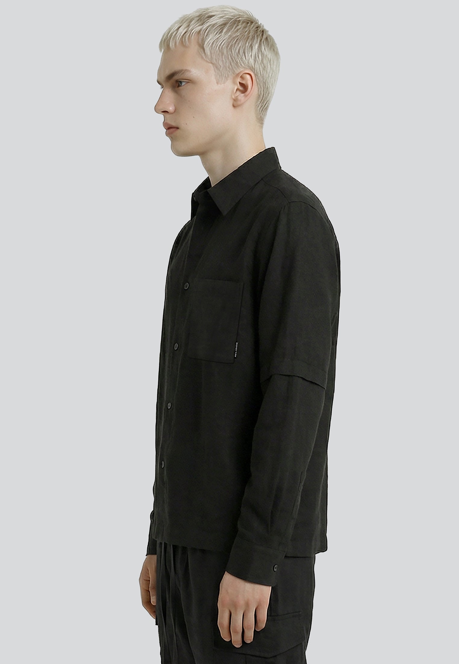 DOUBLE SLEEVE LINEN SHIRT BLACK