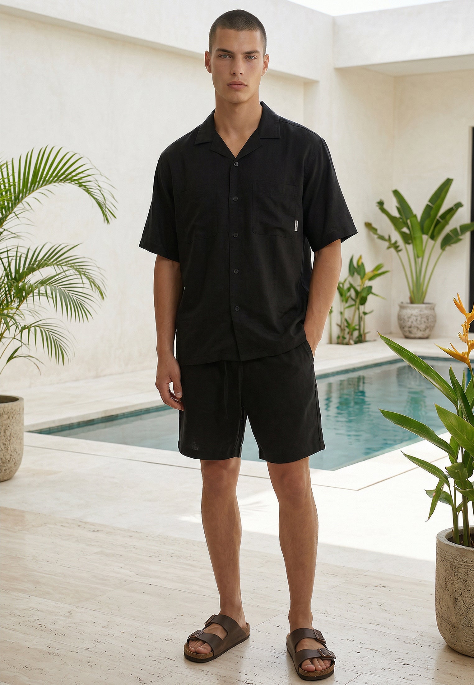LINEN TWO POCKET SHIRT BLACK