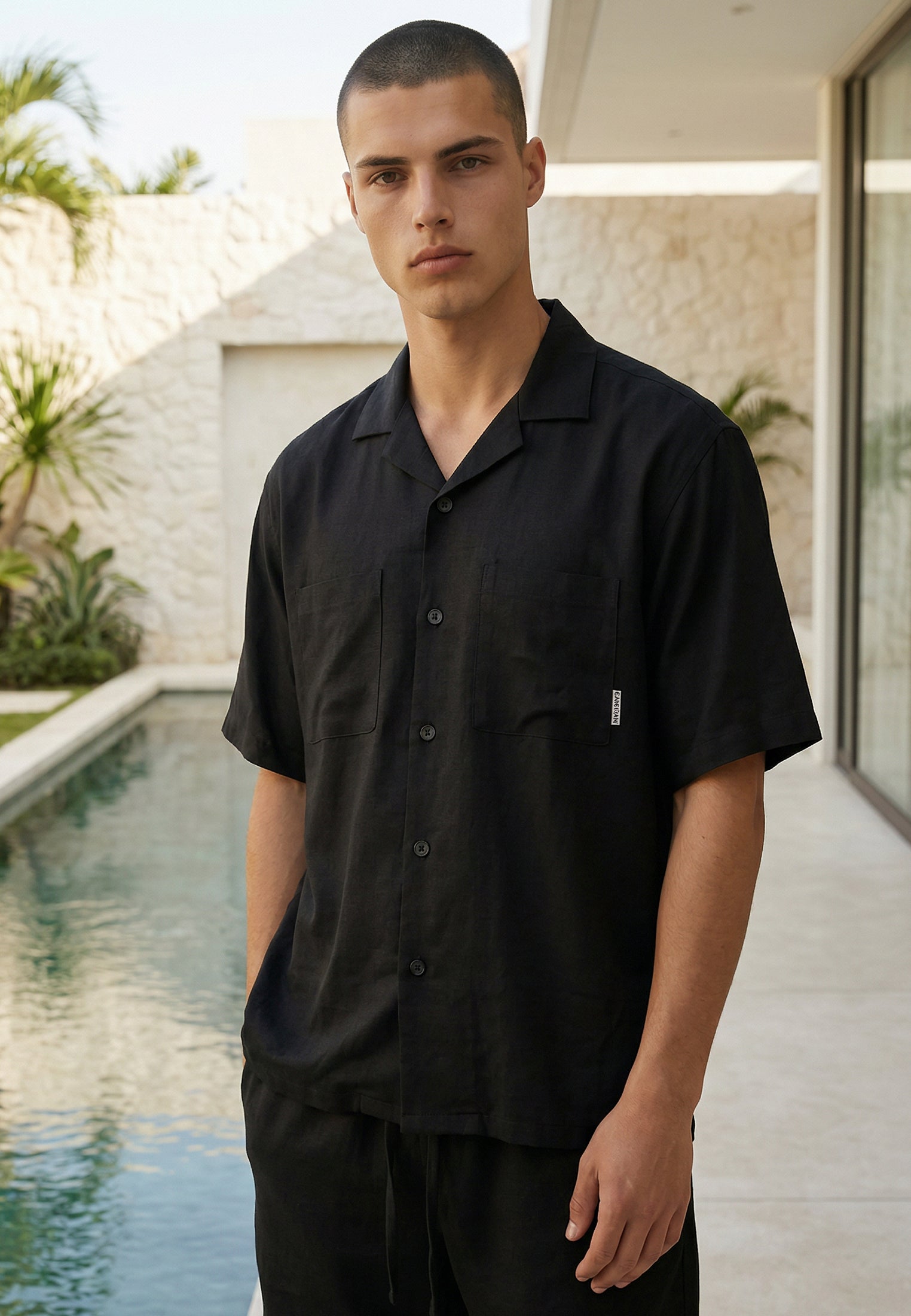 LINEN TWO POCKET SHIRT BLACK