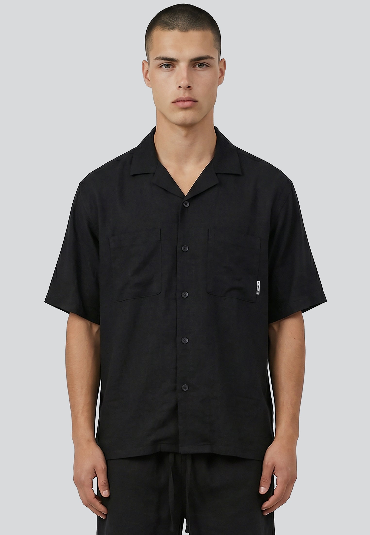 LINEN TWO POCKET SHIRT BLACK