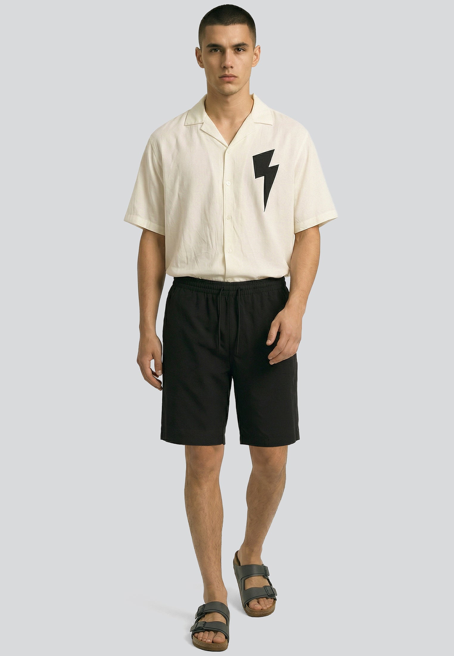 LINEN ELASICATED 3/4 CHINO SHORTS BLACK
