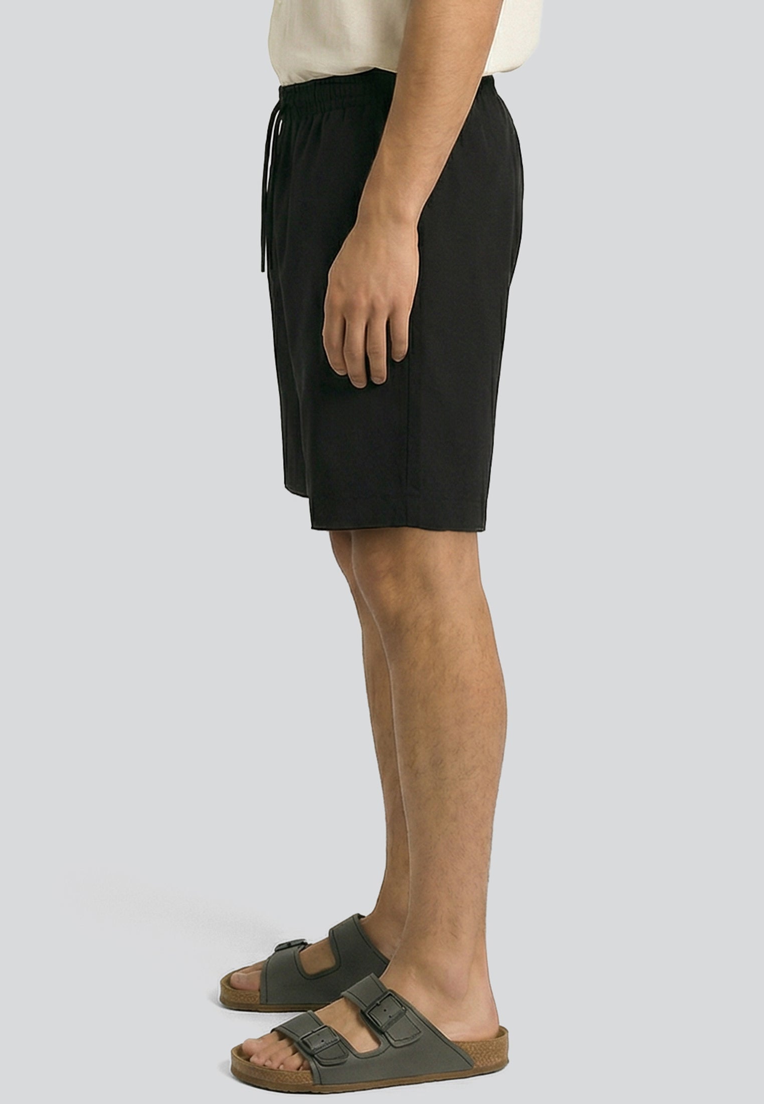 LINEN ELASICATED 3/4 CHINO SHORTS BLACK