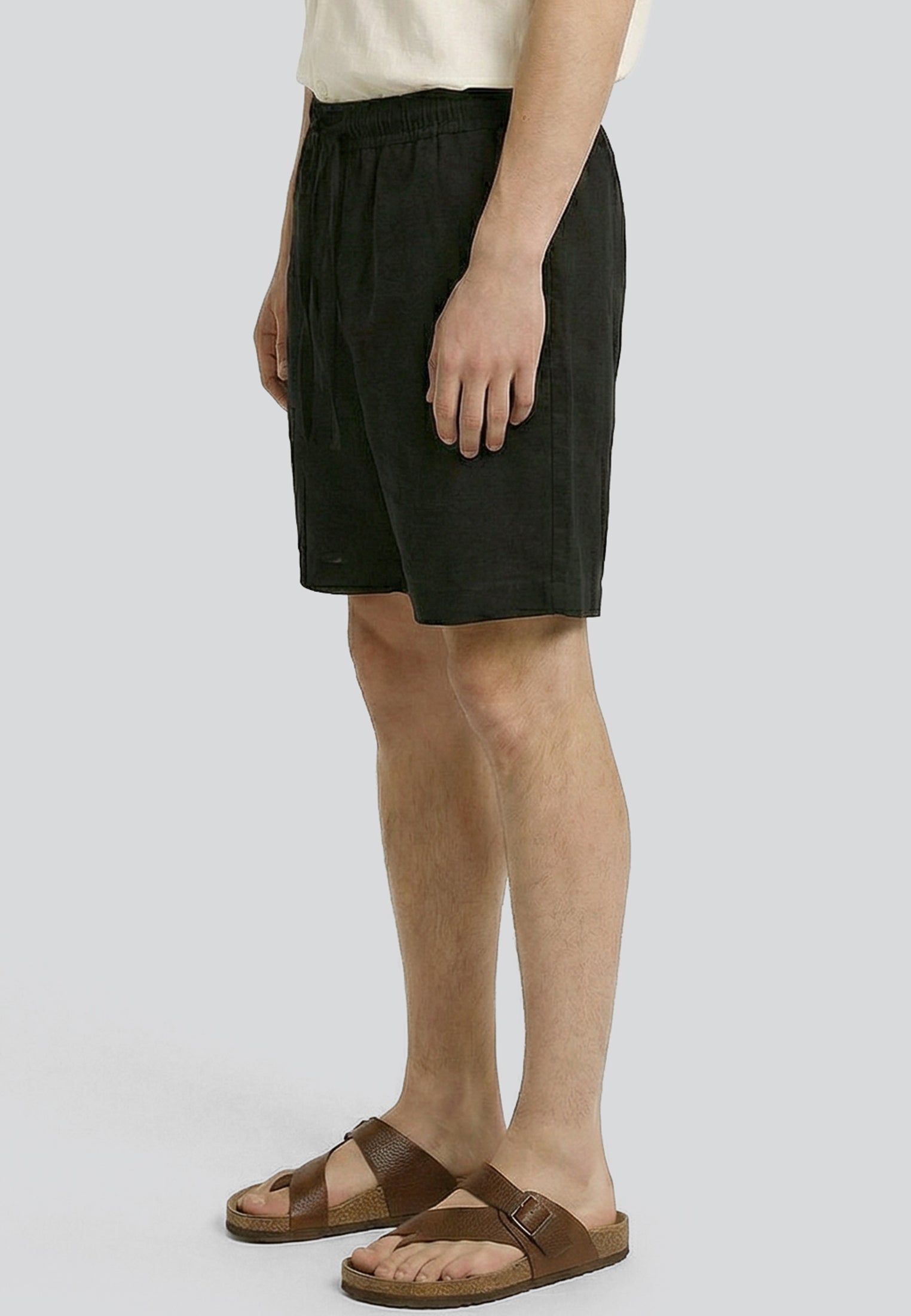 LINEN ELASTICATED CHINO SHORTS BLACK