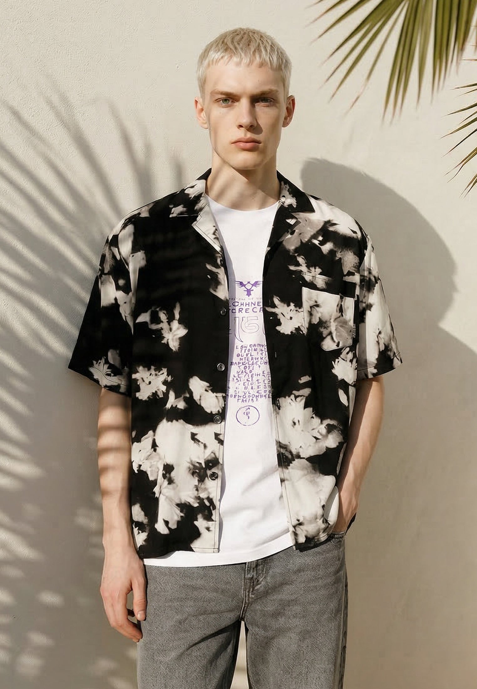 ABSTRACT ROSE SHIRT OFF WHITE & BLACK