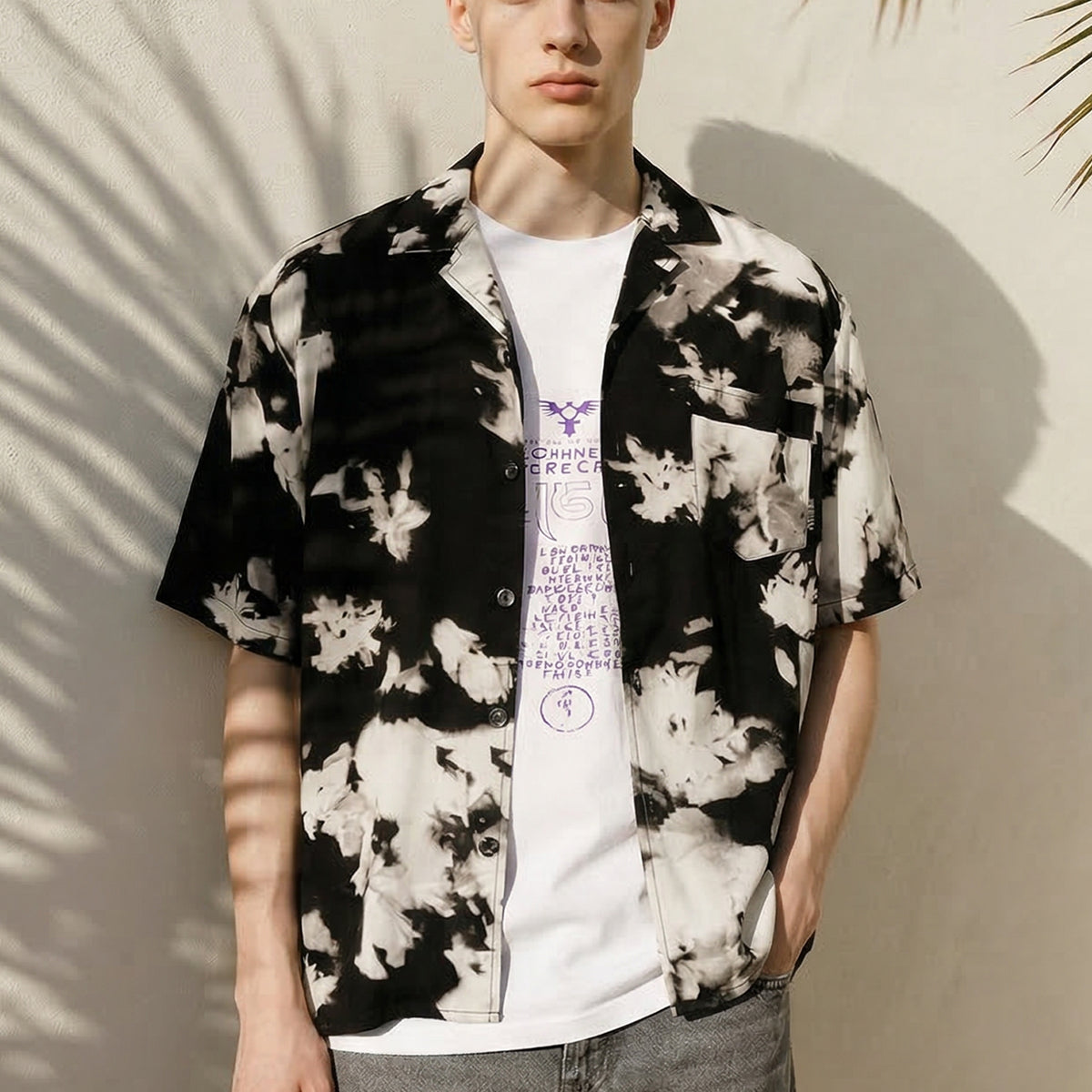 ABSTRACT ROSE SHIRT OFF WHITE & BLACK, view 2