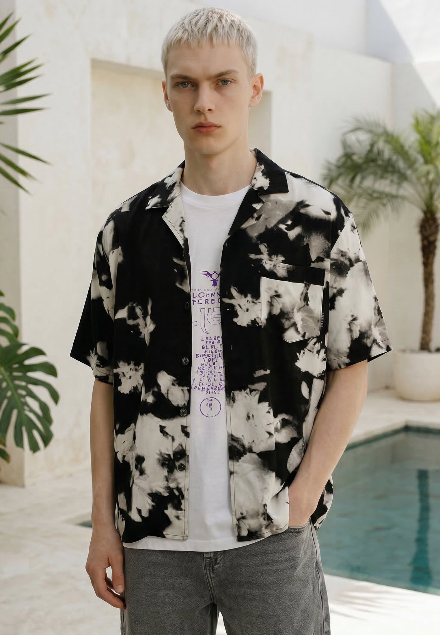 ABSTRACT ROSE SHIRT OFF WHITE & BLACK