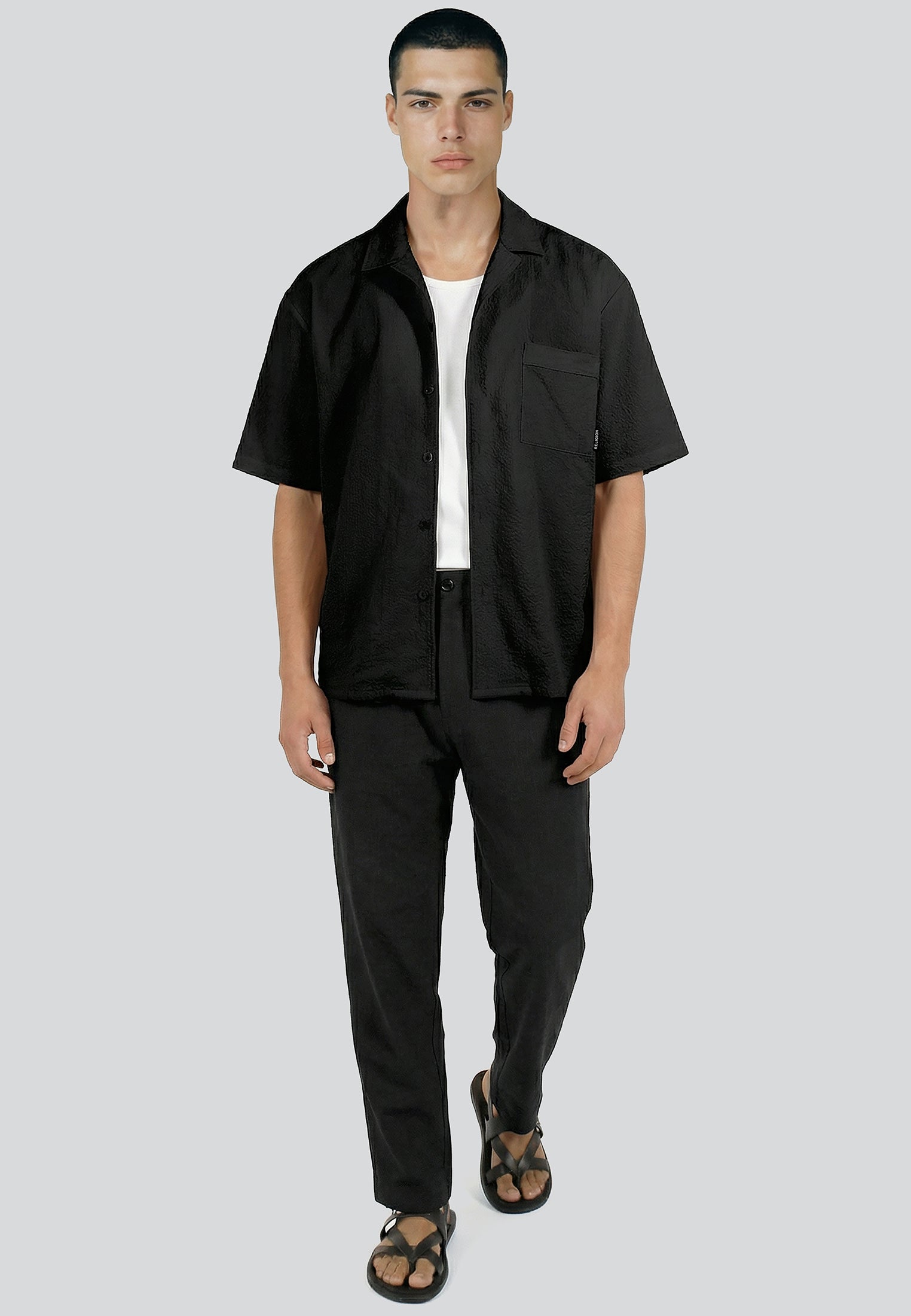 CRINKLE SHORT SLEEVE SHIRT BLACK