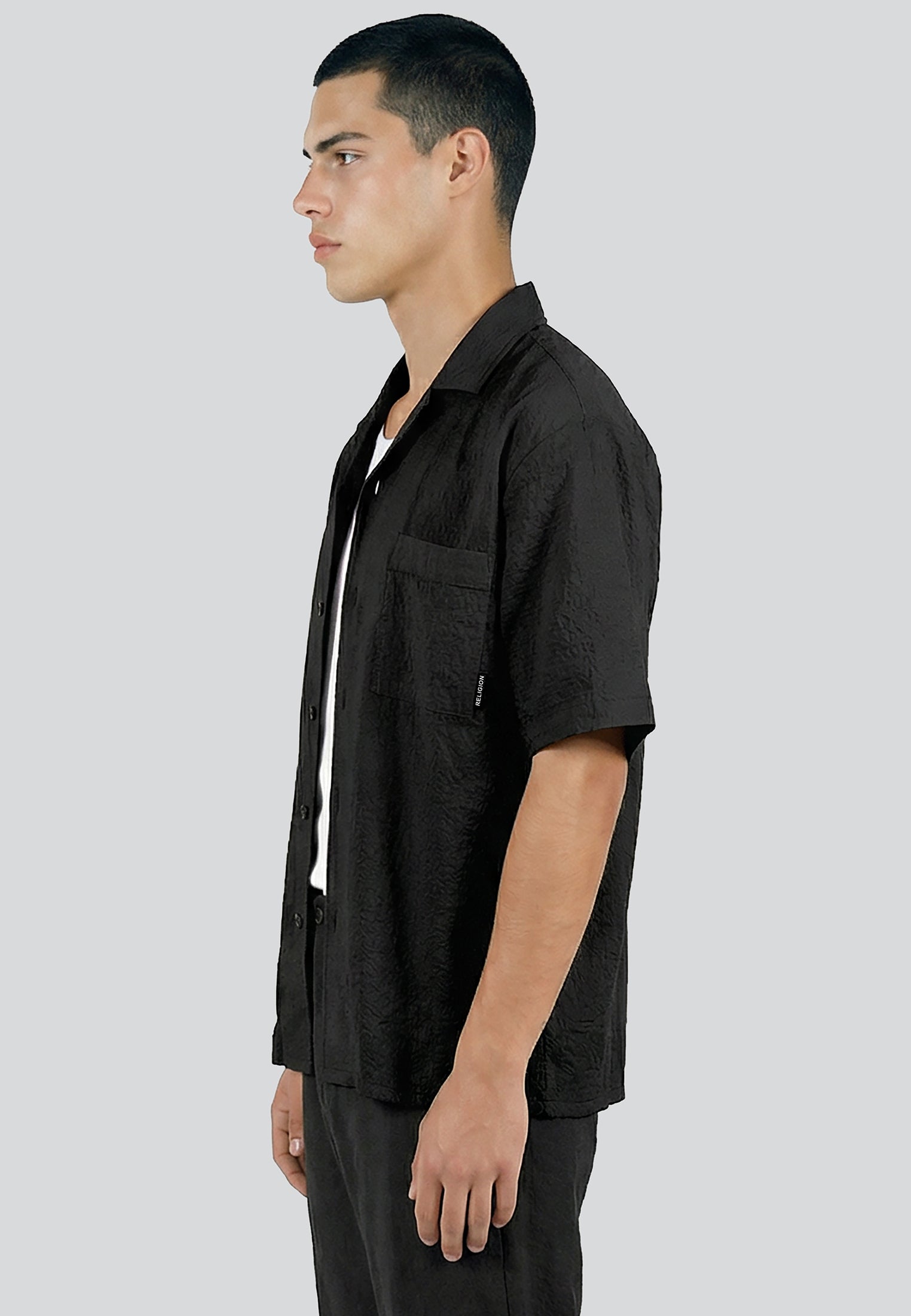 CRINKLE SHORT SLEEVE SHIRT BLACK