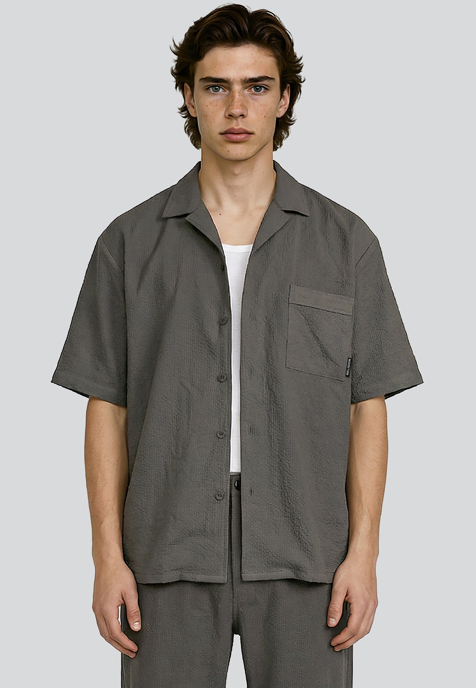 CRINKLE SHORT SLEEVE SHIRT SLATE