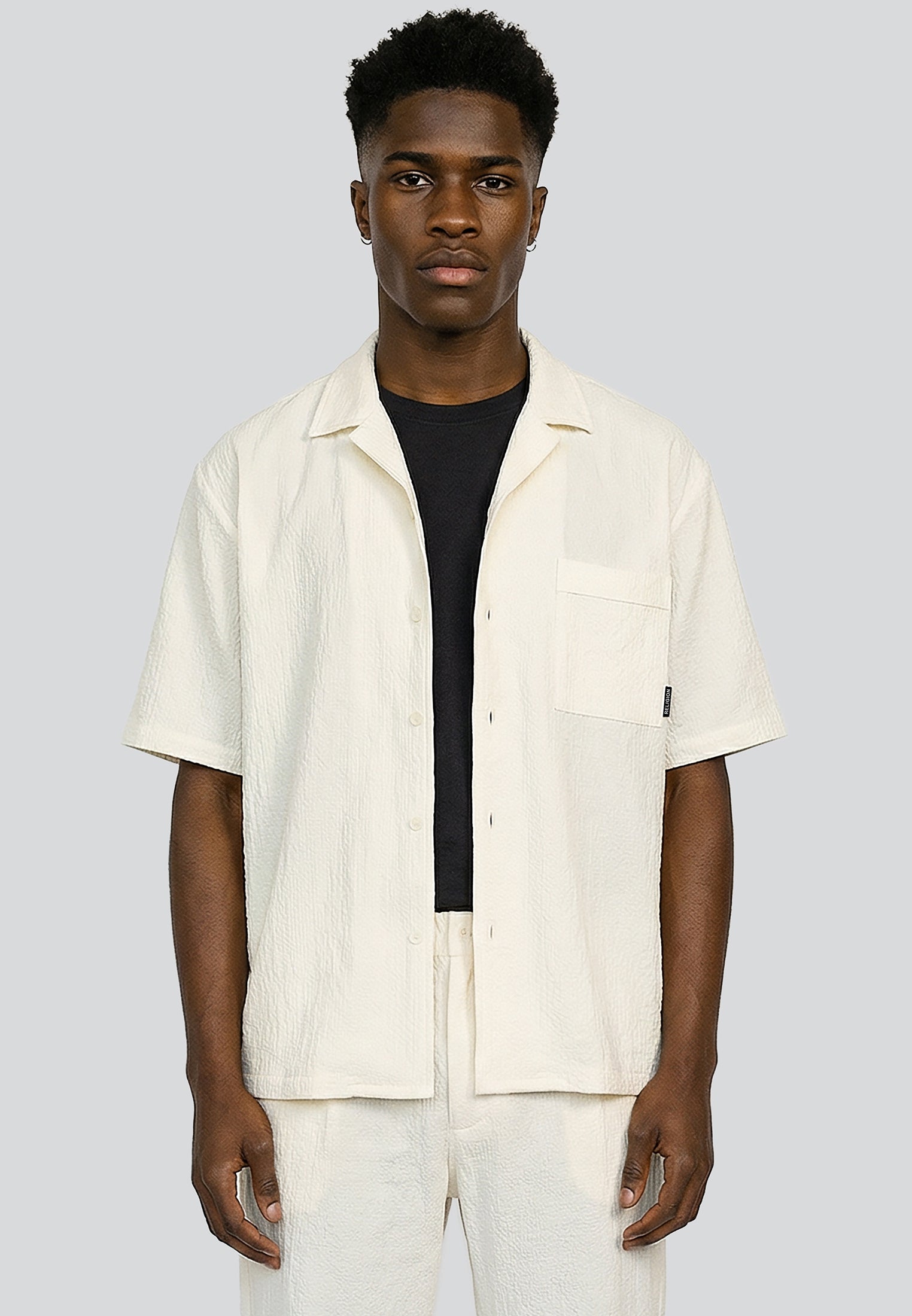 CRINKLE SHORT SLEEVE SHIRT STONE