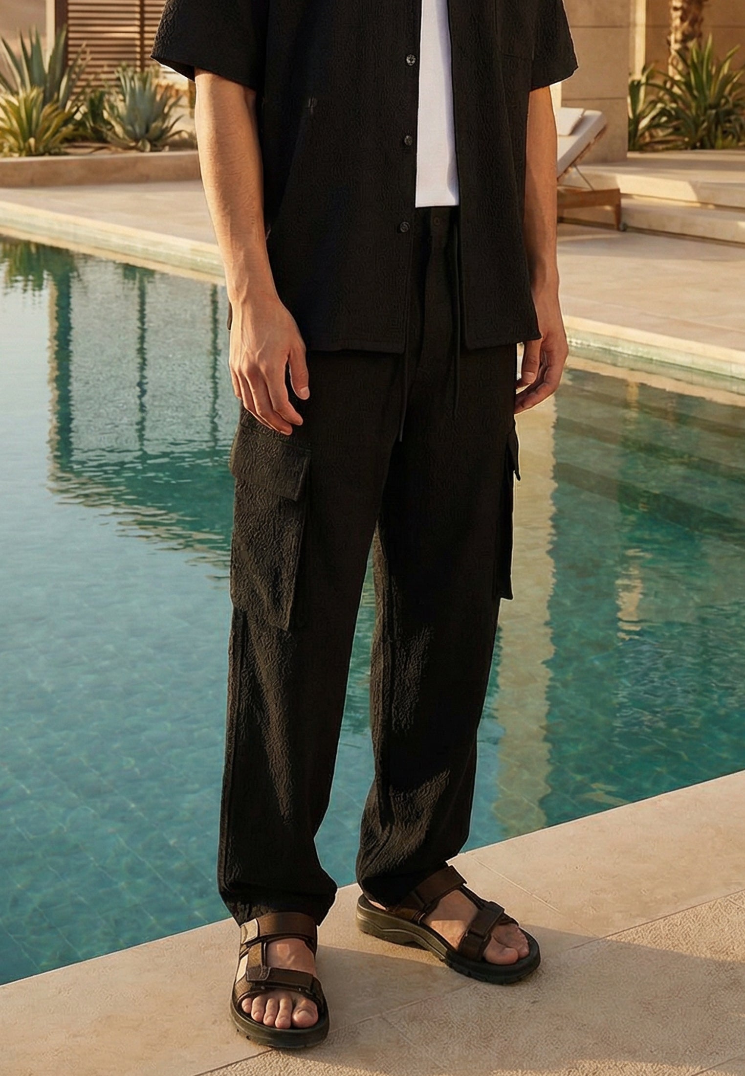 WIDE CRINKLE CARGO BLACK