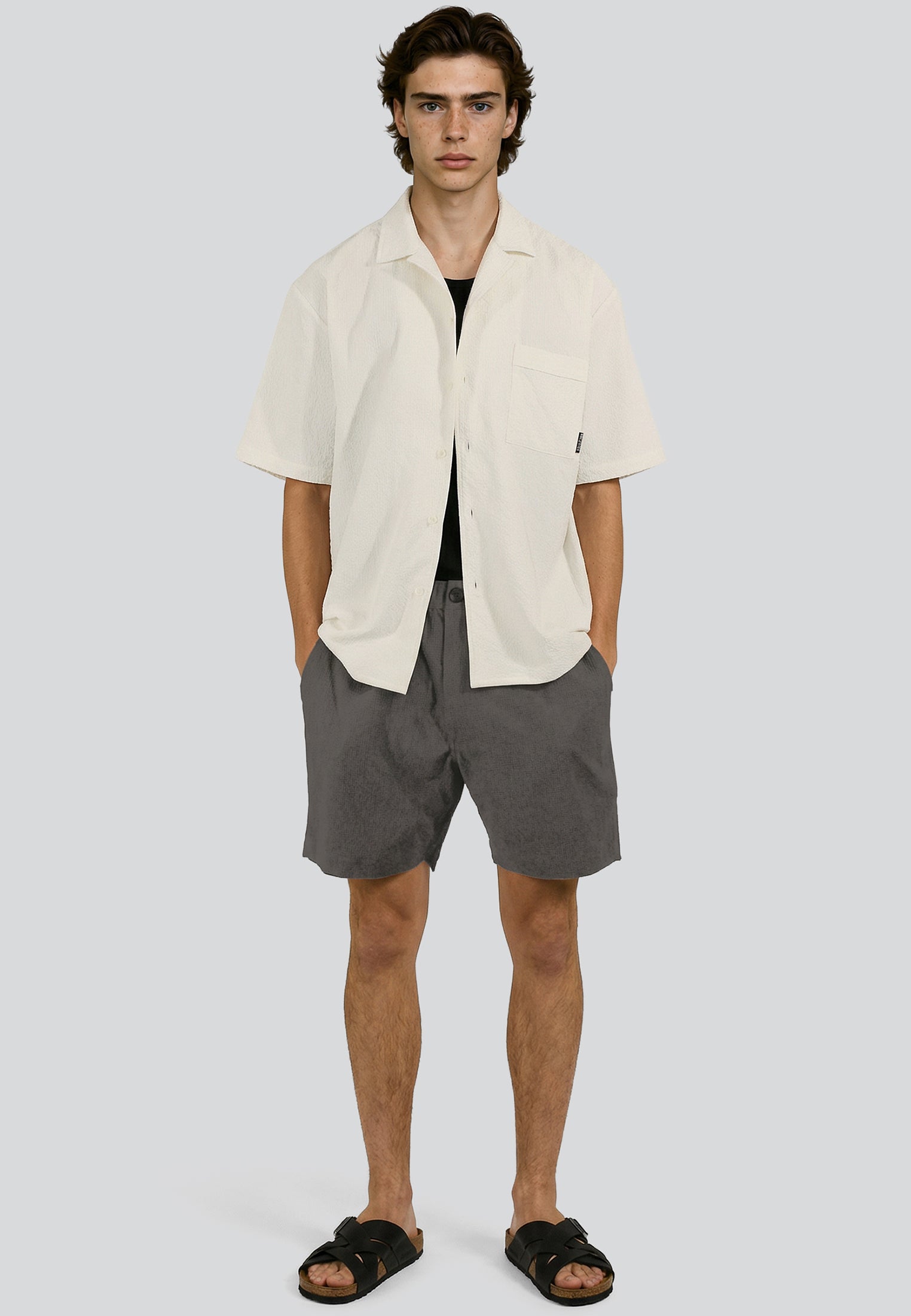 CRINKLE CHINO SHORTS SLATE