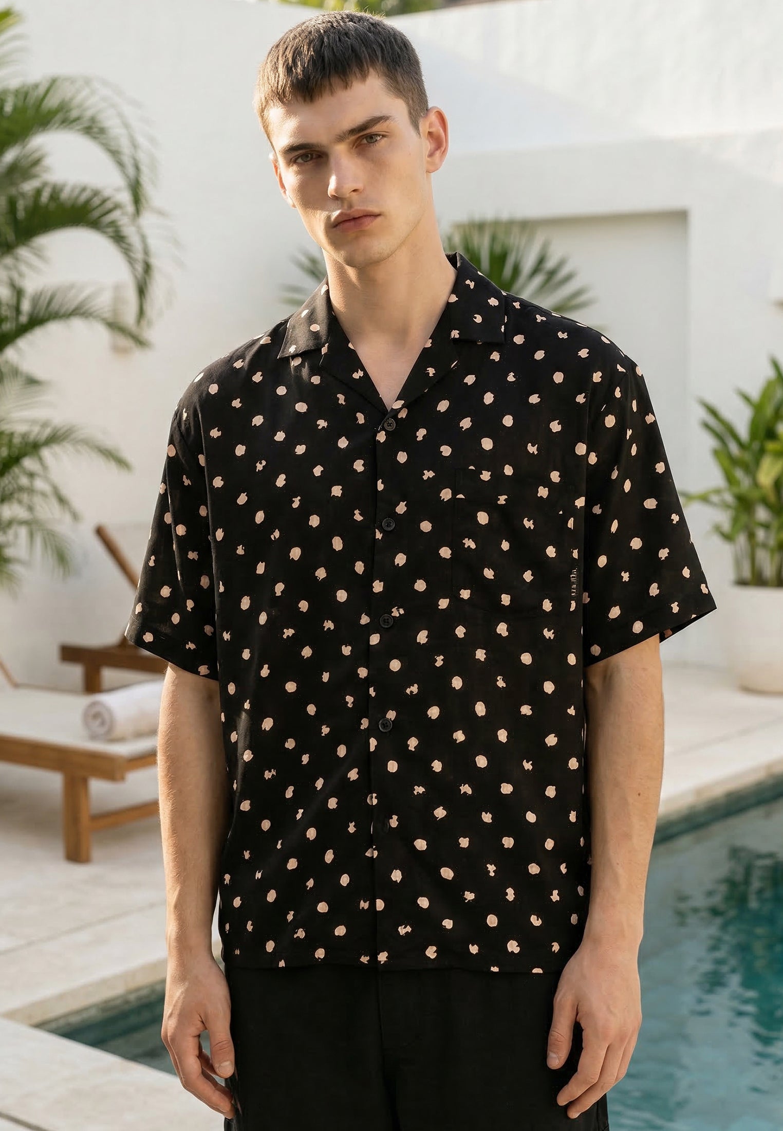 FLOWER POLKA SHIRT OFF WHITE & BLACK