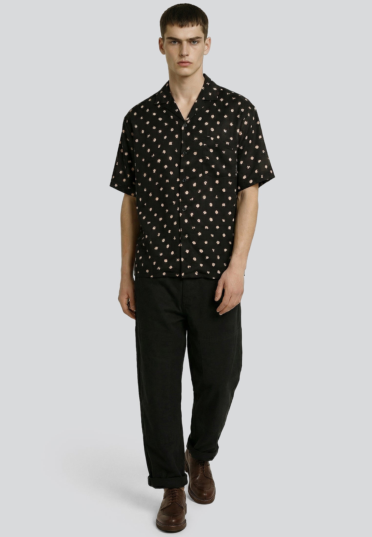 FLOWER POLKA SHIRT OFF WHITE & BLACK