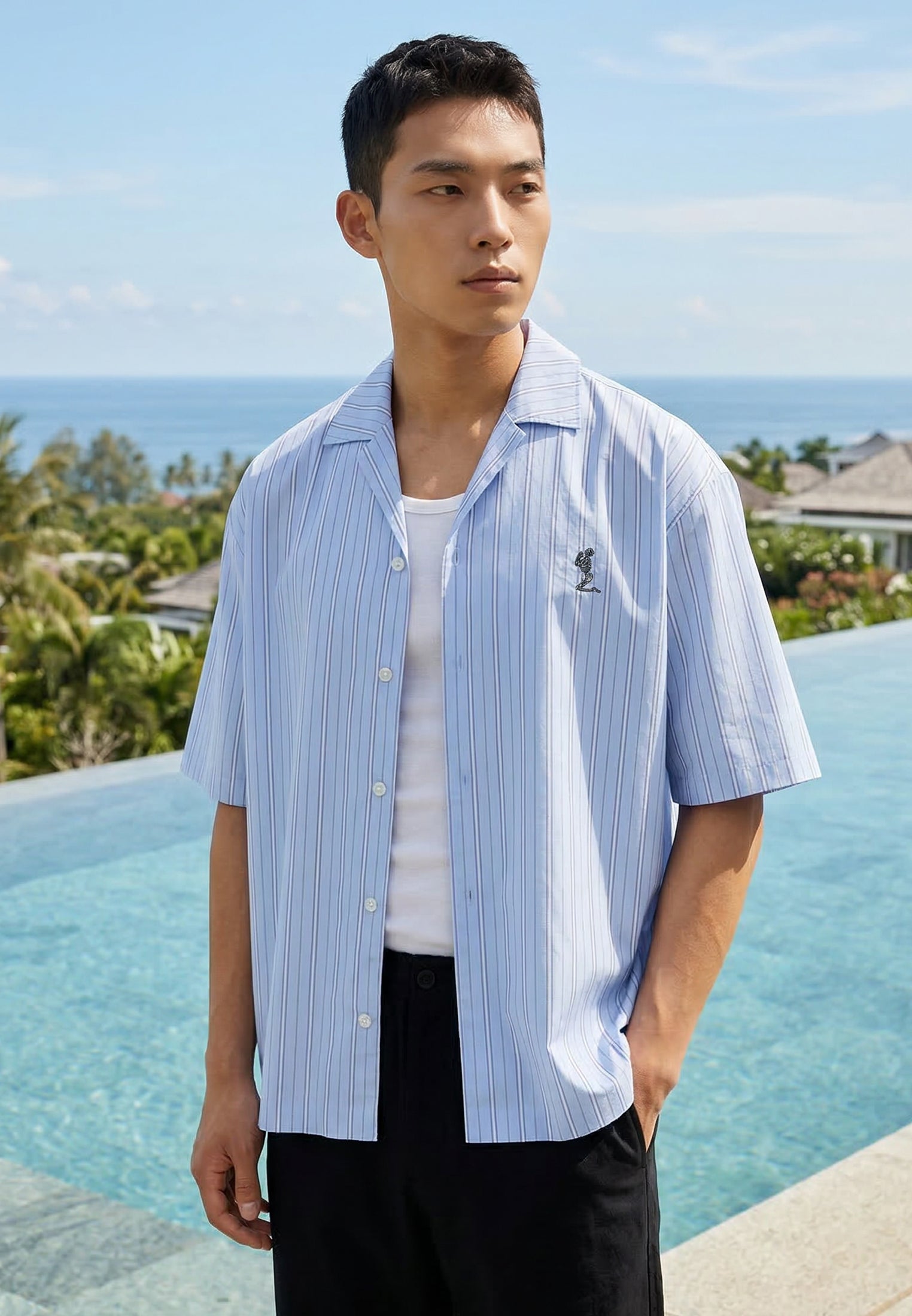 STRIPE CROPPED SHIRT WHITE & BLUE