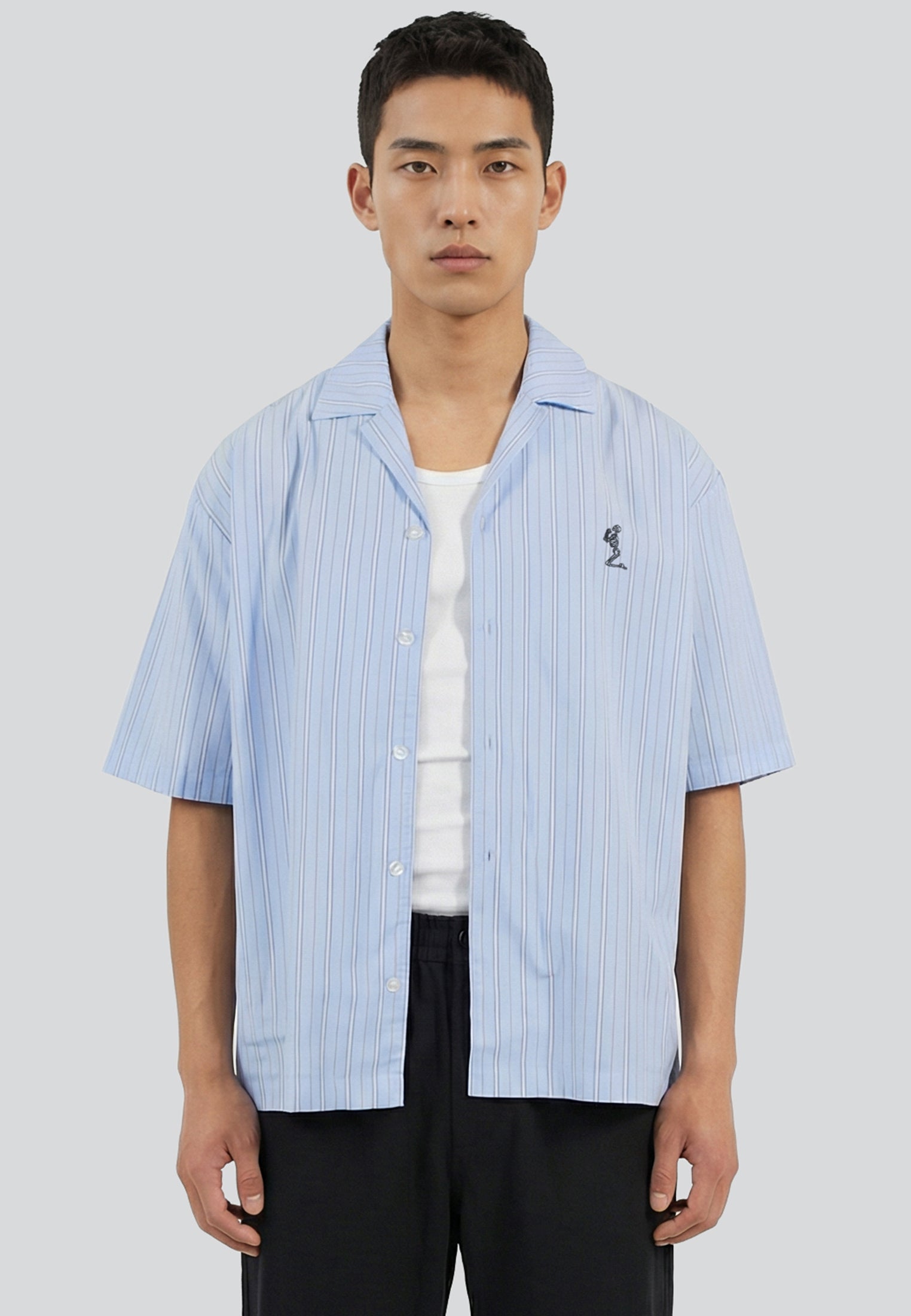 STRIPE CROPPED SHIRT WHITE & BLUE