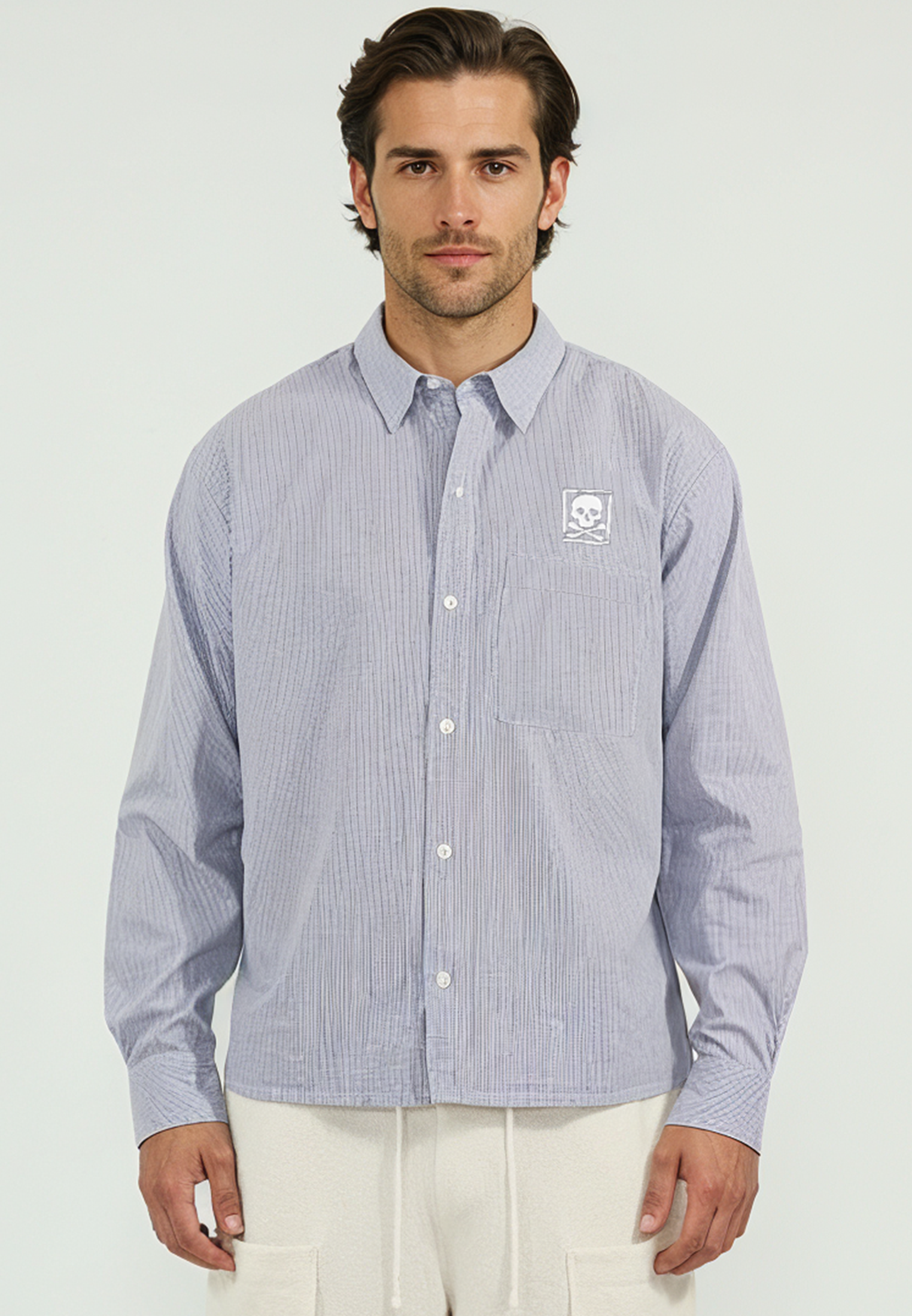 EMBROIDERY SKULL SHIRT LIGHT GREY