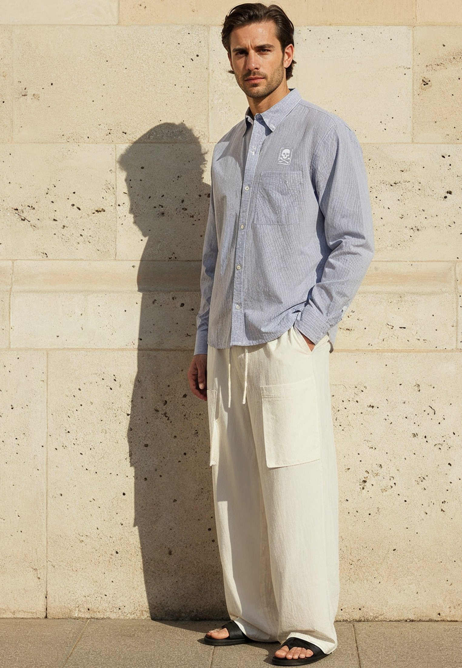 EMBROIDERY SKULL SHIRT LIGHT GREY