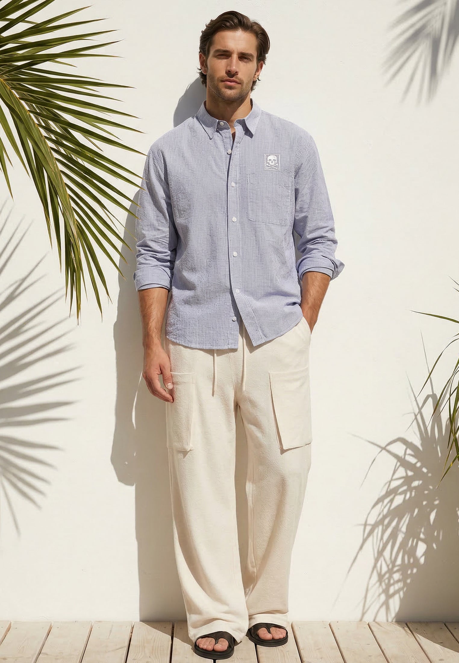 EMBROIDERY SKULL SHIRT LIGHT BLUE