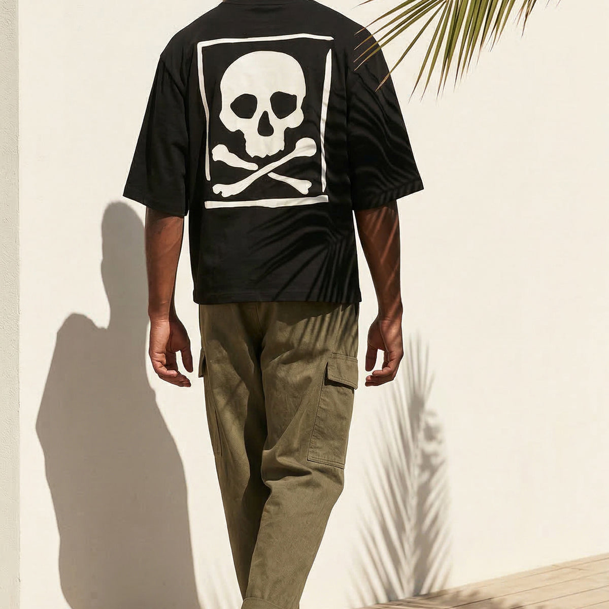 APPLIQUE SKULL BOXY T-SHIRT BLACK, view 2