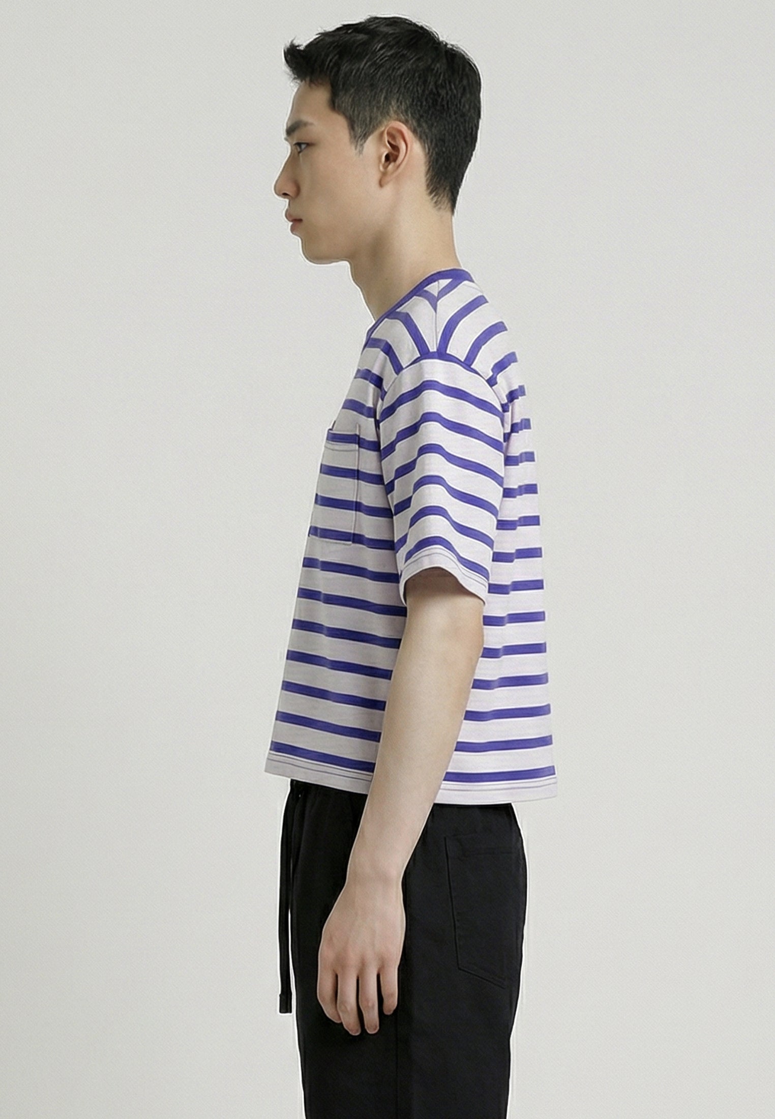 STRIPE CROP BOX T-SHIRT WHITE & BLUE