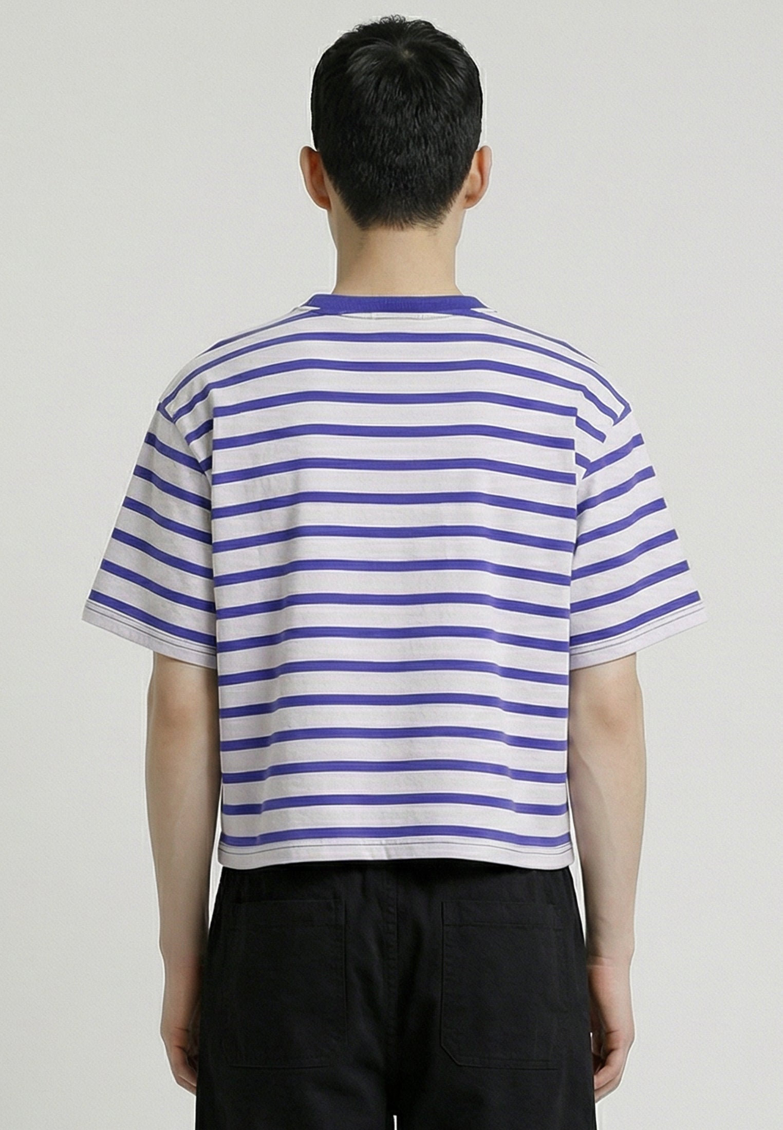 STRIPE CROP BOX T-SHIRT WHITE & BLUE