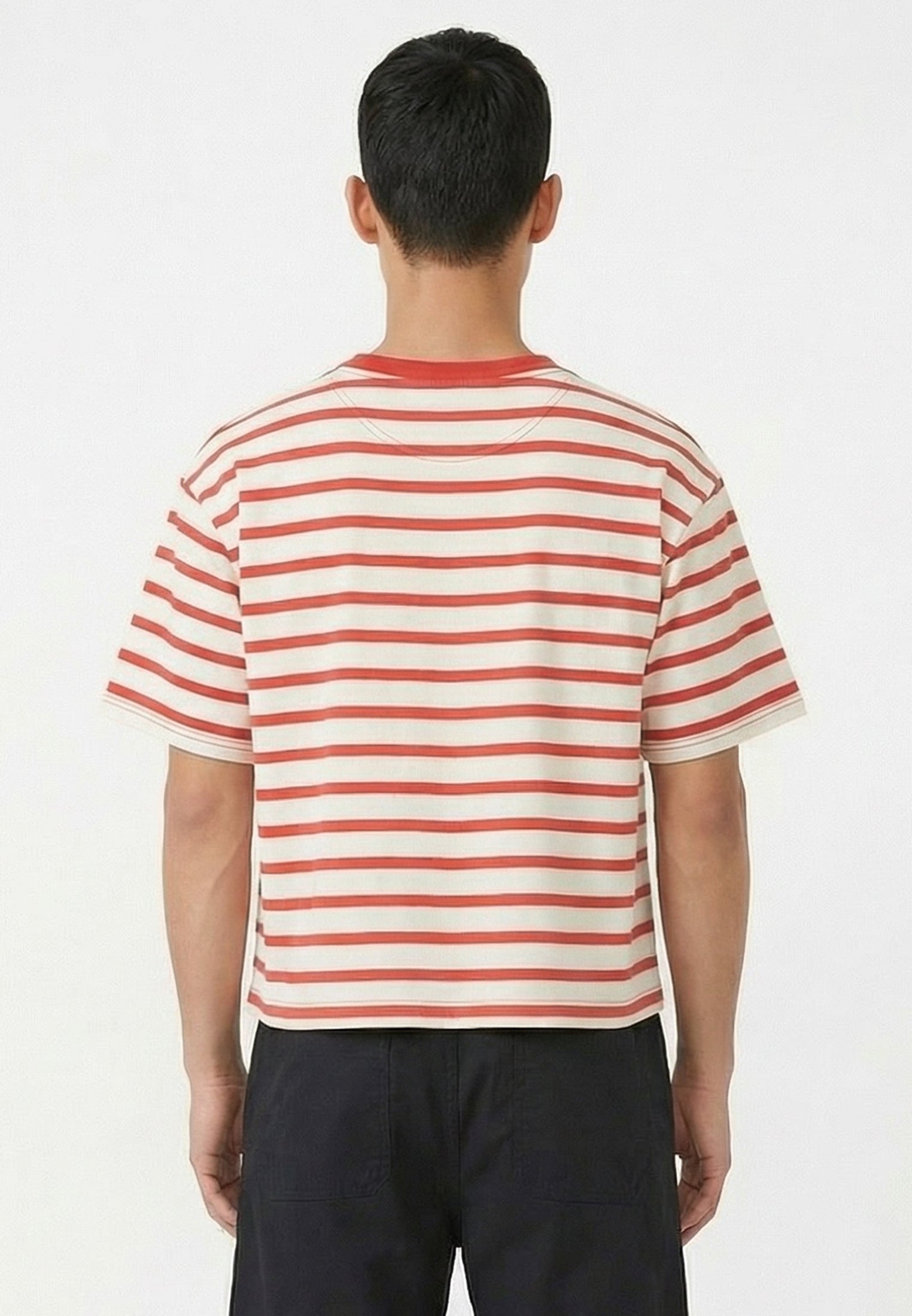 STRIPE CROP BOX T-SHIRT WHITE & RED