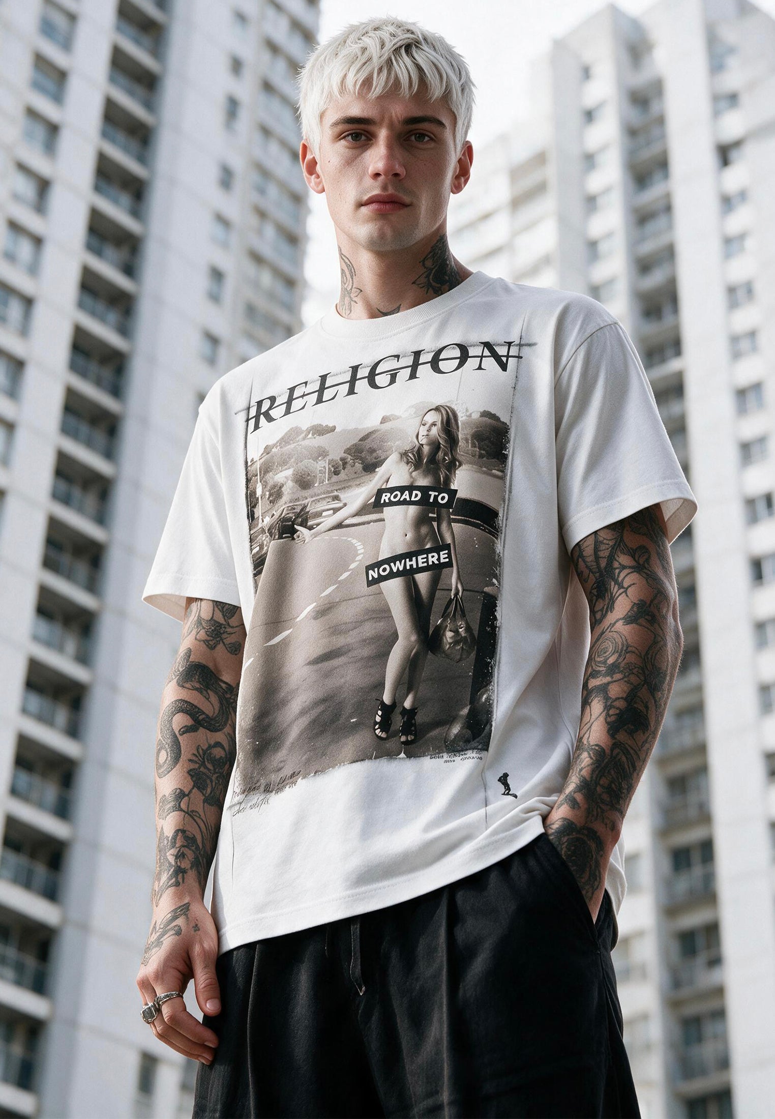 ROAD TO NOWHERE WHITE  T-SHIRT