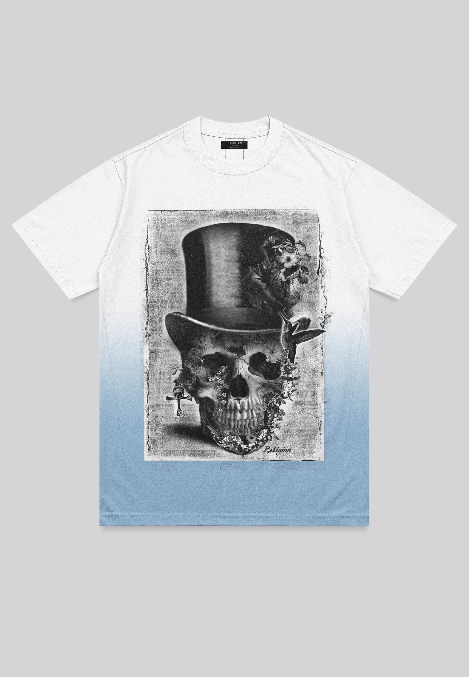 TOP HAT WHITE & BABY BLUE T-SHIRT