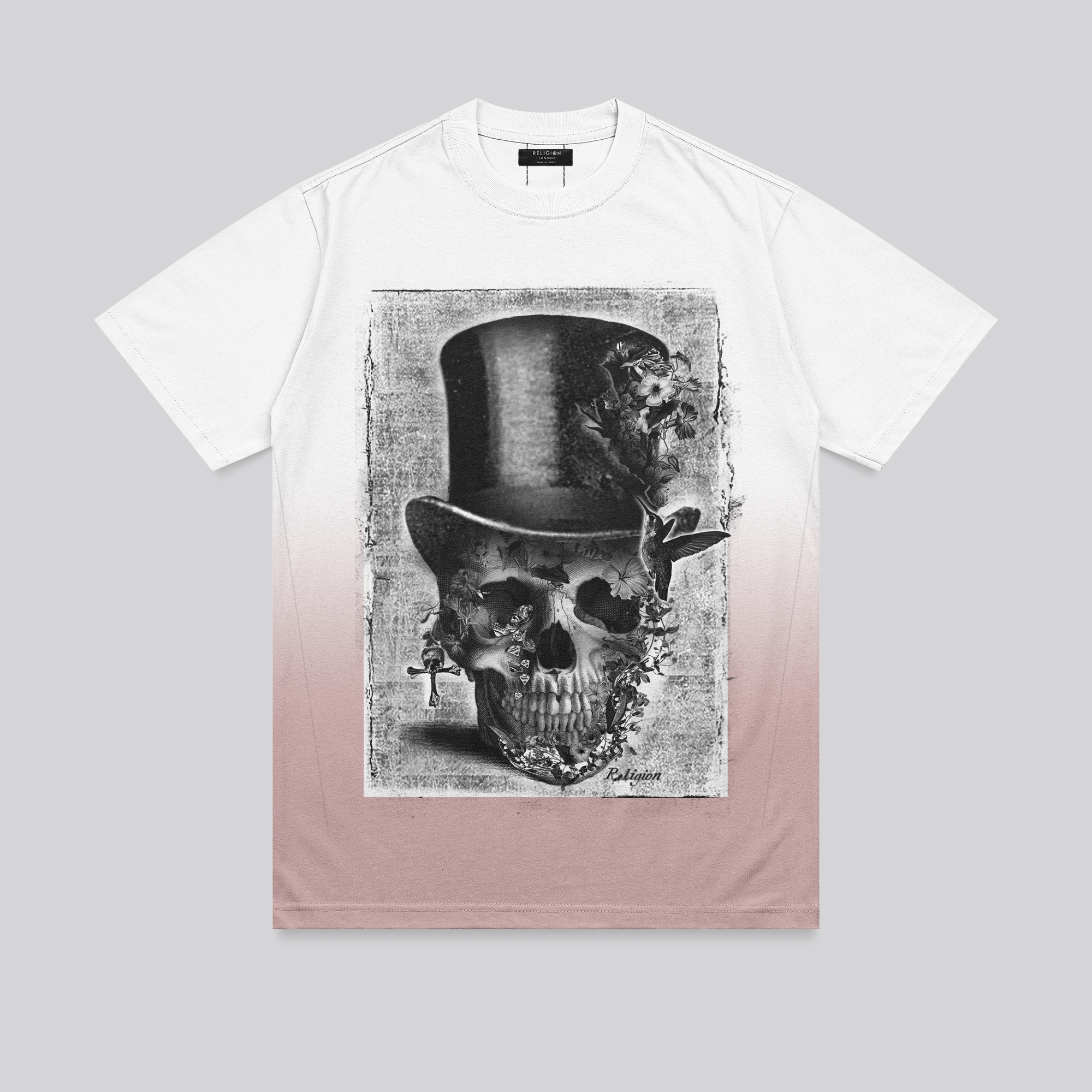 TOP HAT WHITE & PALE PINK T-SHIRT