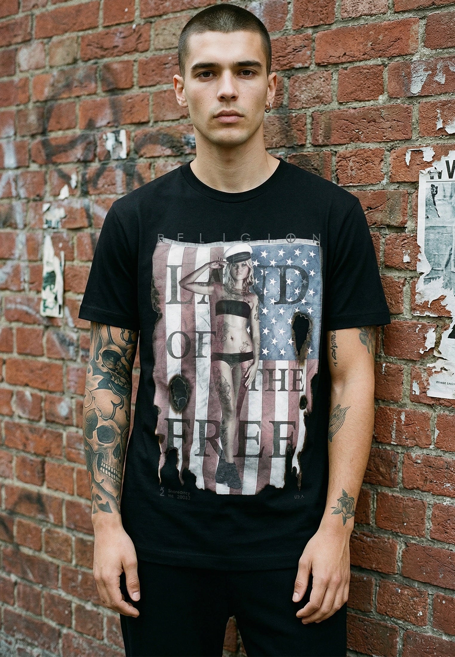 LAND OF THE FREE WASHED BLACK T-SHIRT