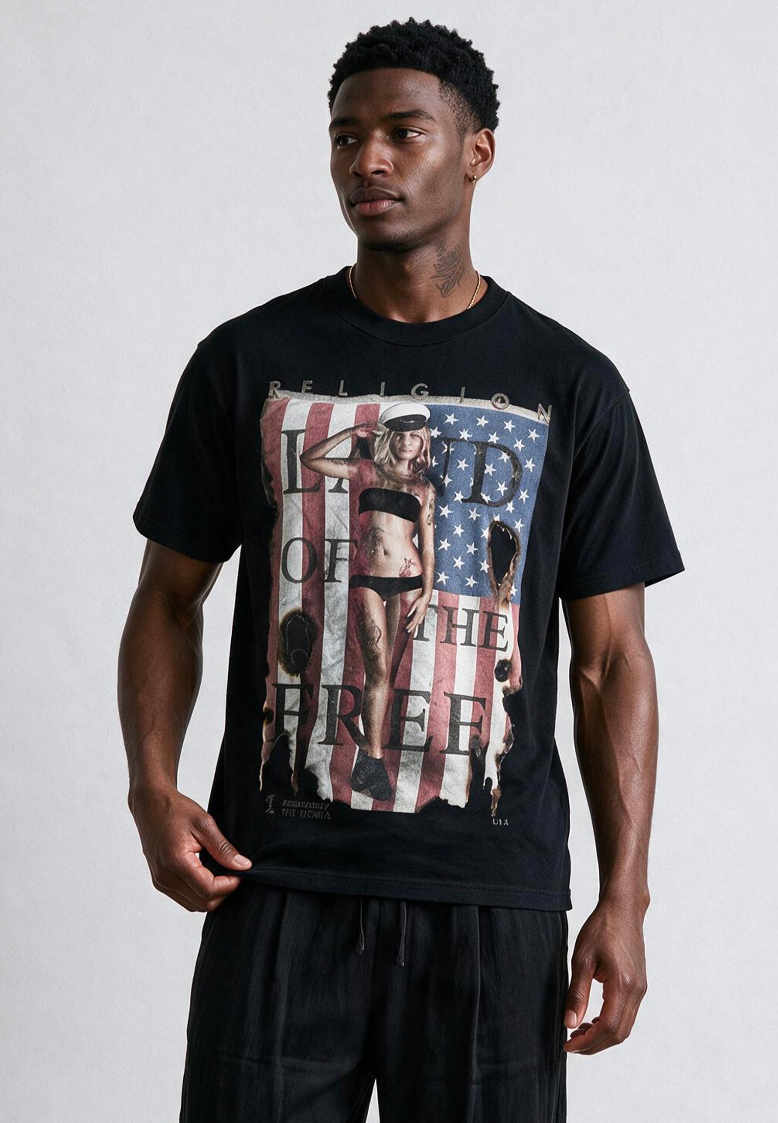 LAND OF THE FREE WASHED BLACK T-SHIRT